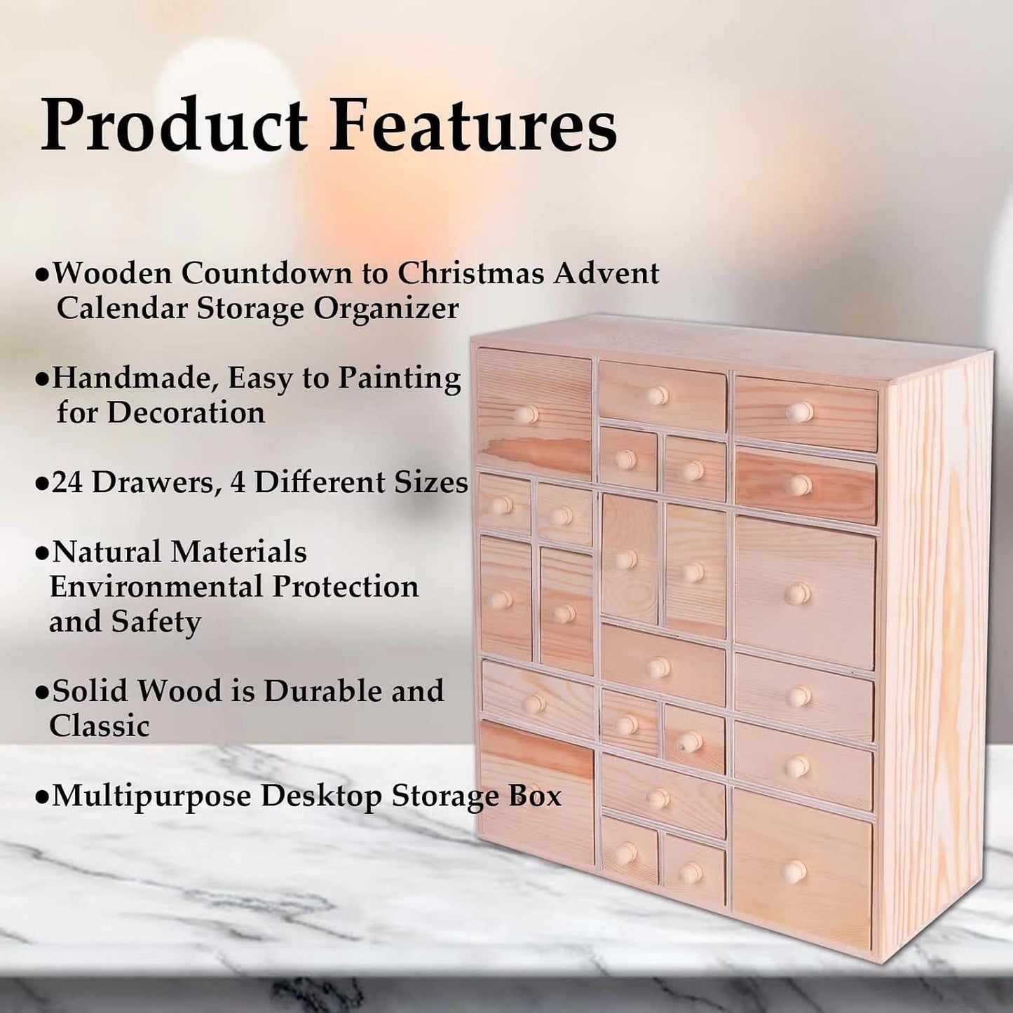Wooden DIY Countdown Advent Calendar, 14in x 12in x 4.3in
