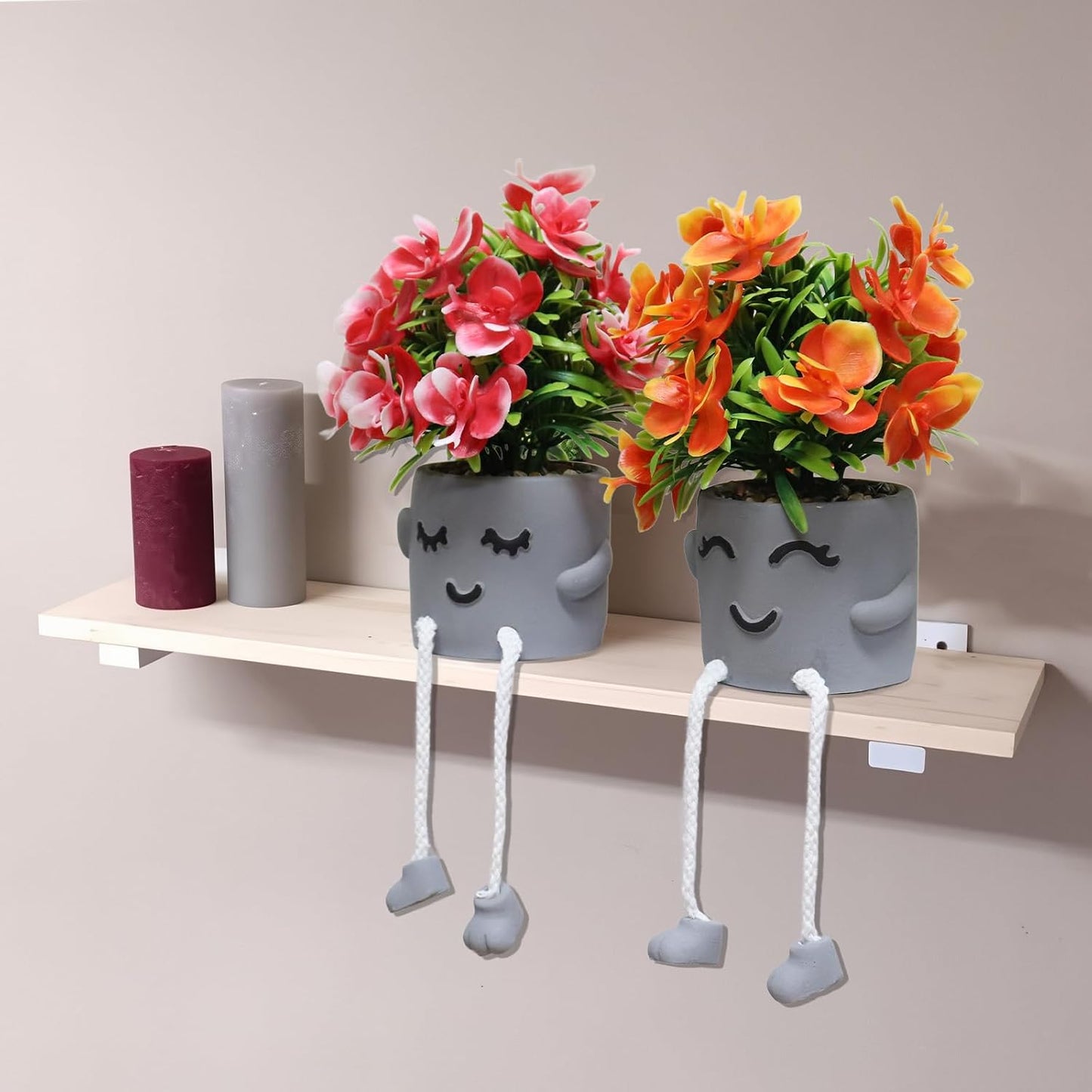 Artifical Plants Fake Flowers in Cement Pots Bathroom Shelf Small Plants / Set Plants/ A / Set of 2