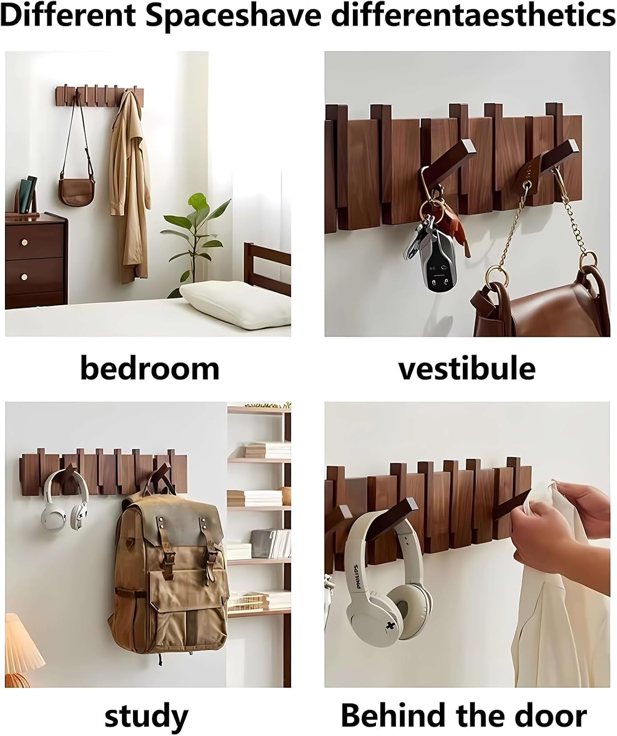 Paint Wood Wall Mounted Coat RackHooks Piano Key Hangers Natural Solid Wood Hanger Non-Woven Fabric Clothes Hangers for