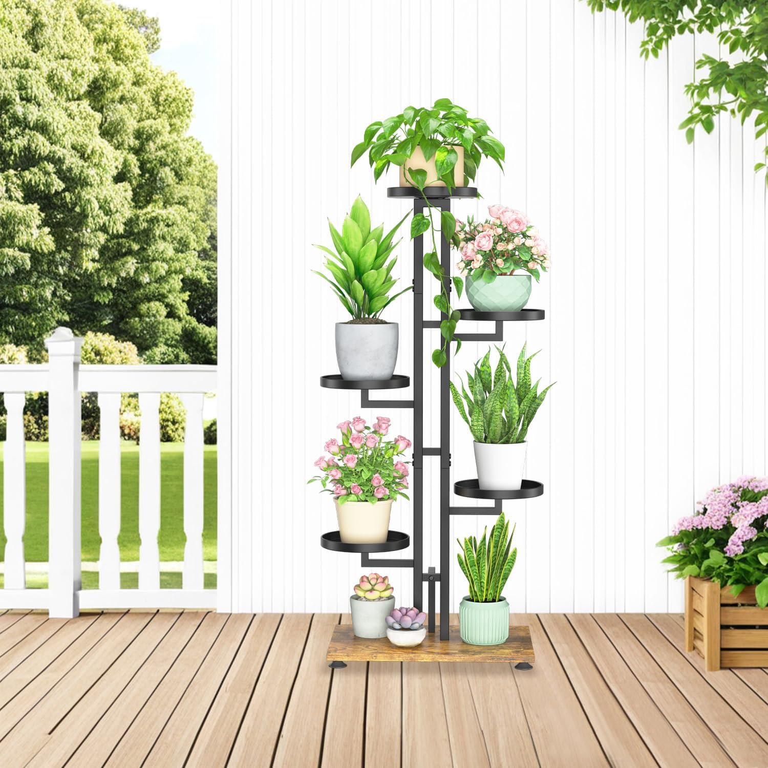 LASZOLA Plant Stand Tall Flower Holder for Indoor Corner, 5 Tier Black | Sturdy Multi Level Planter Shelf, Plant Pot