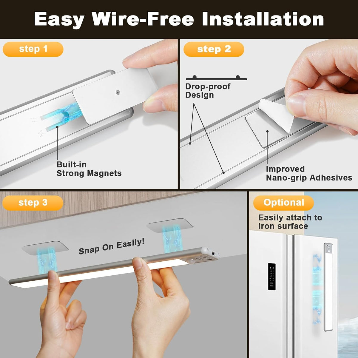 126 LED Under Cabinet Lighting Wireless, 2500mAh Rechargeable Closet Lights Motion Sensored, 3 Color Temps, Dimmable