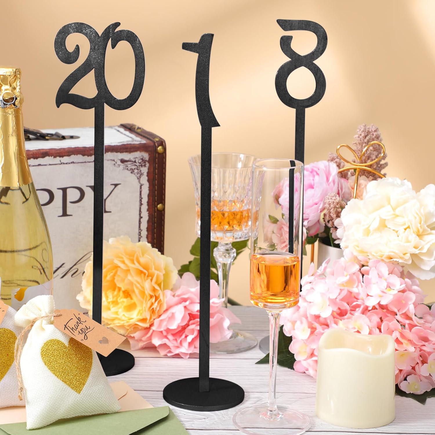 20 Pcs Table Numbers for Wedding with Holder, 1-20,Black | Wooden Seat Numbers with Round Base Stands, Ideal for