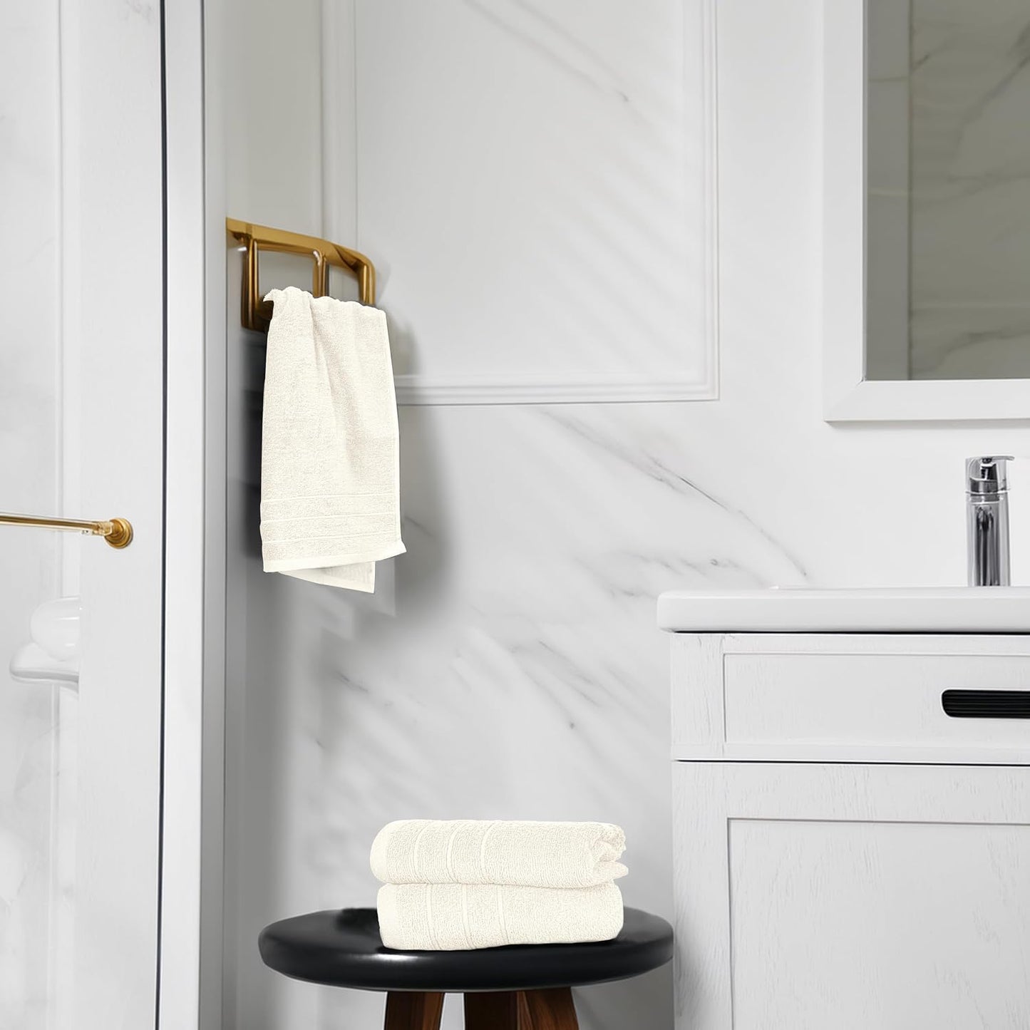 6 Piece Hand Towels Set 16 x 28 Inches, Cream | 100% Cotton, Lighter Weight, Quick to Dry, 16 x 28 Inches, Super Soft &