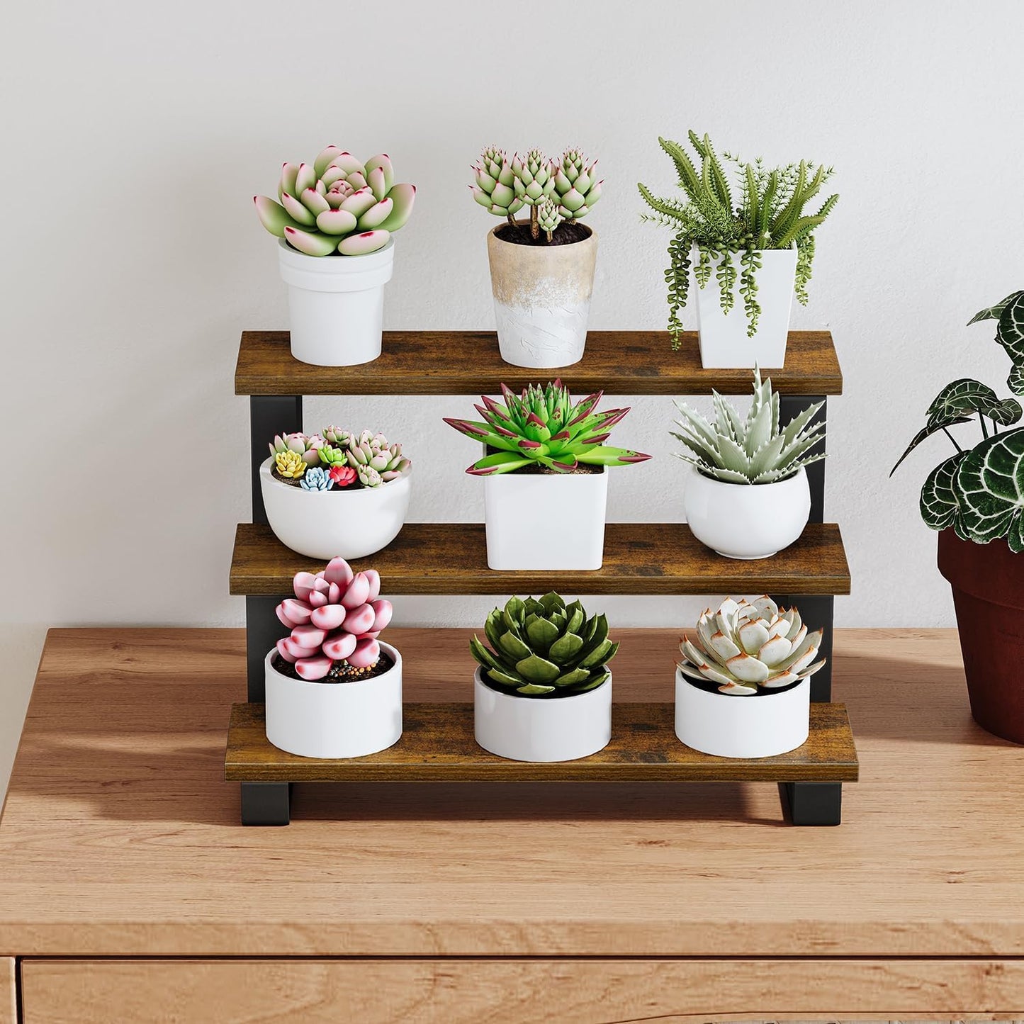 Wooden Display Riser Stand / 3 Tier Brown / 15.75 In
