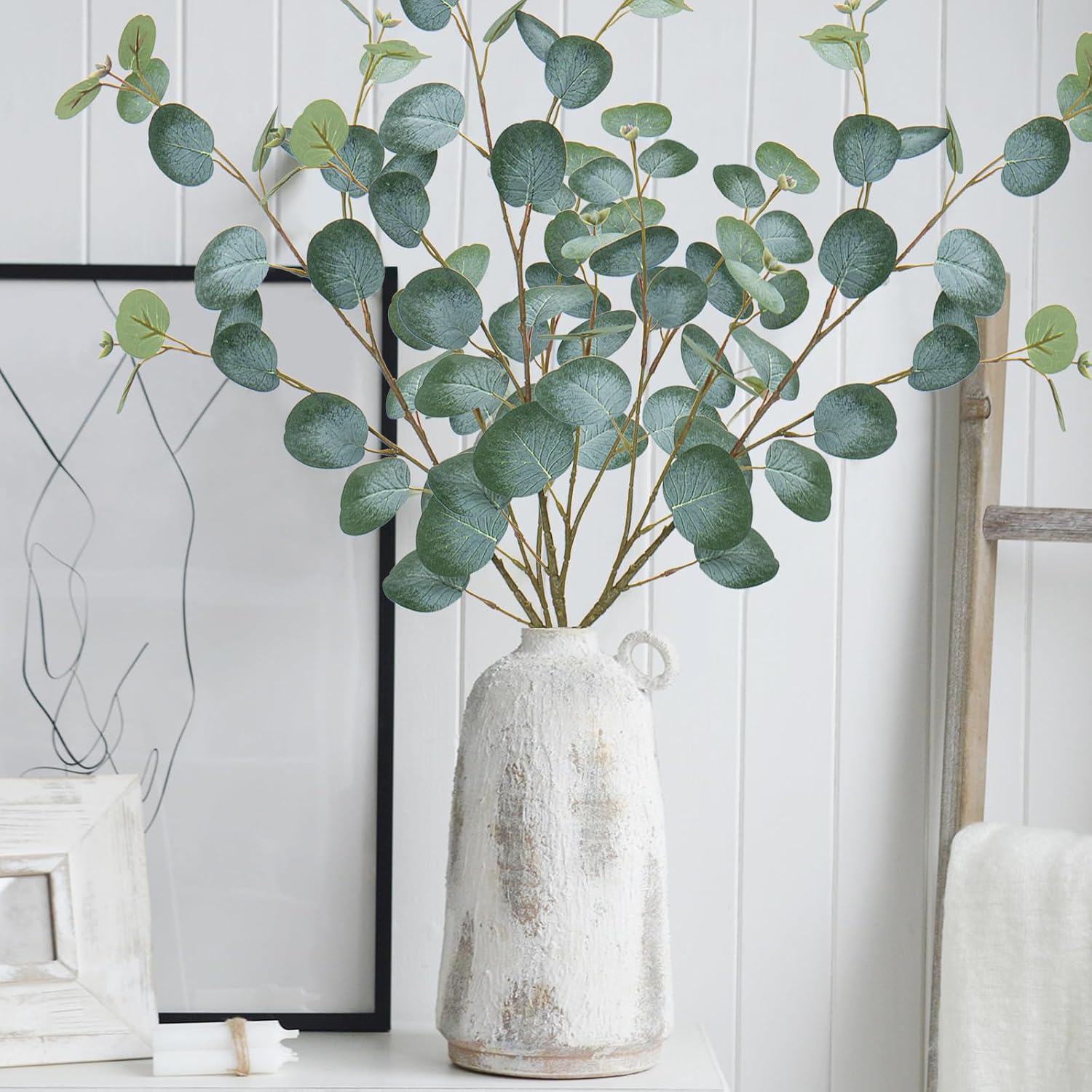 Artificial Eucalyptus Stems Long Faux Eucalyptus Branches Fake / Green / 31 Inch / Set of 3