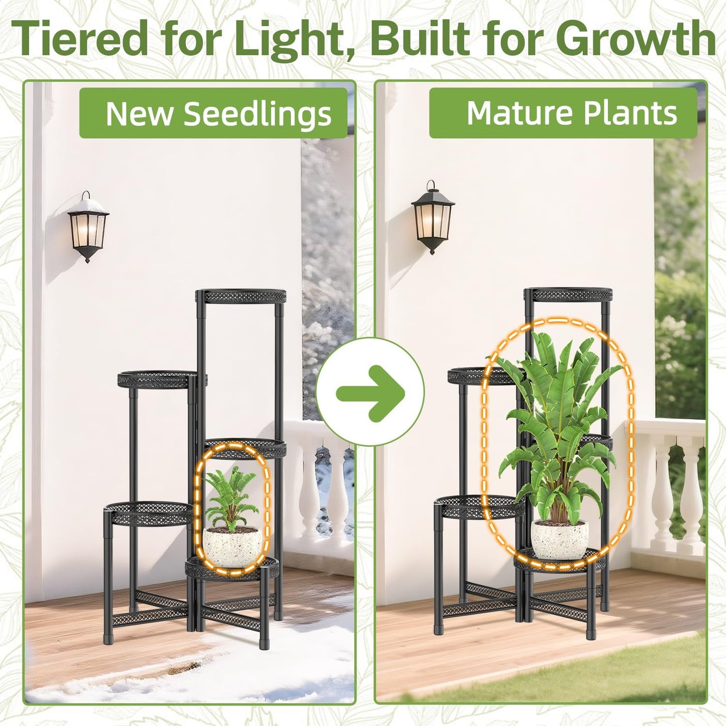 iDavosic.ly Plant Stand Indoor Outdoor, 5 Tier Iron Corner Shelf, Black | Tiered Tall Flower Display Holder, Folding