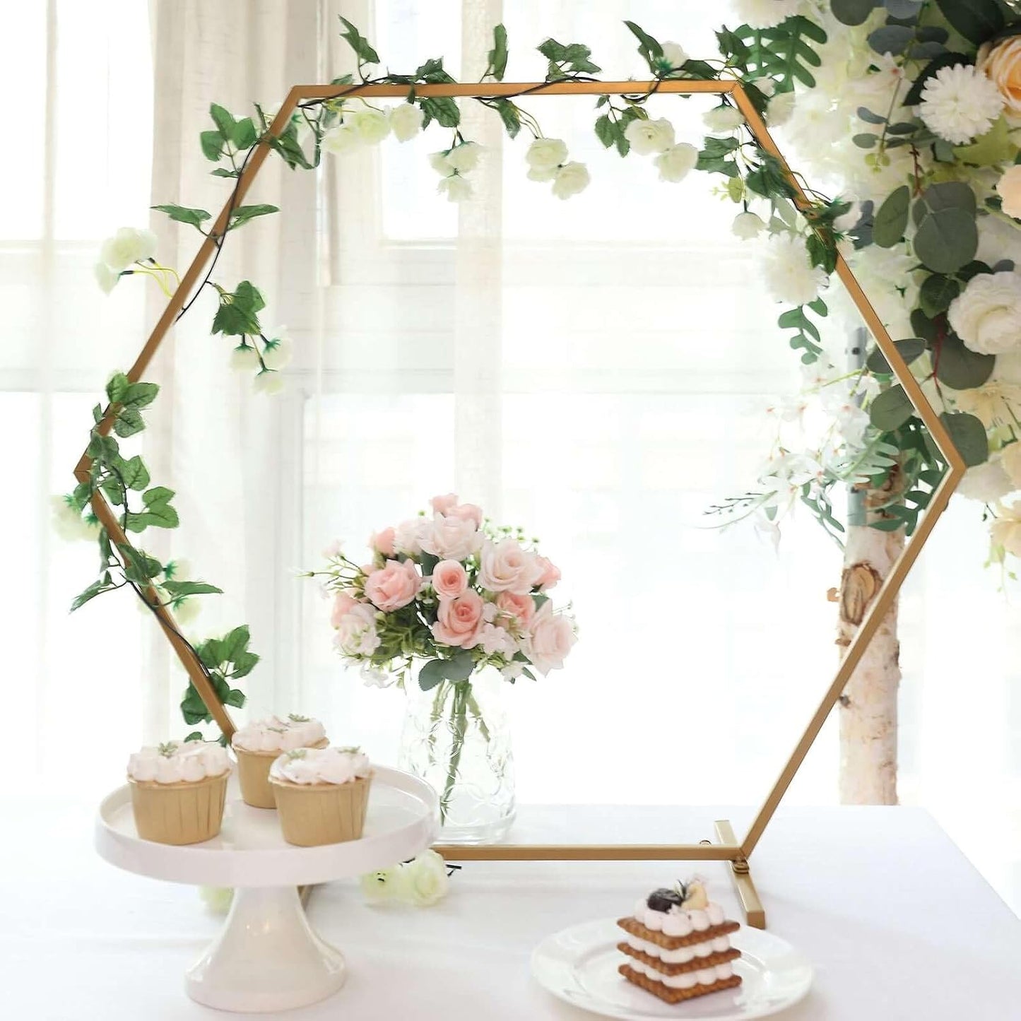 Efavormart 24" Metal Hexagon Table Wedding Arch Centerpiece Stand / Gold