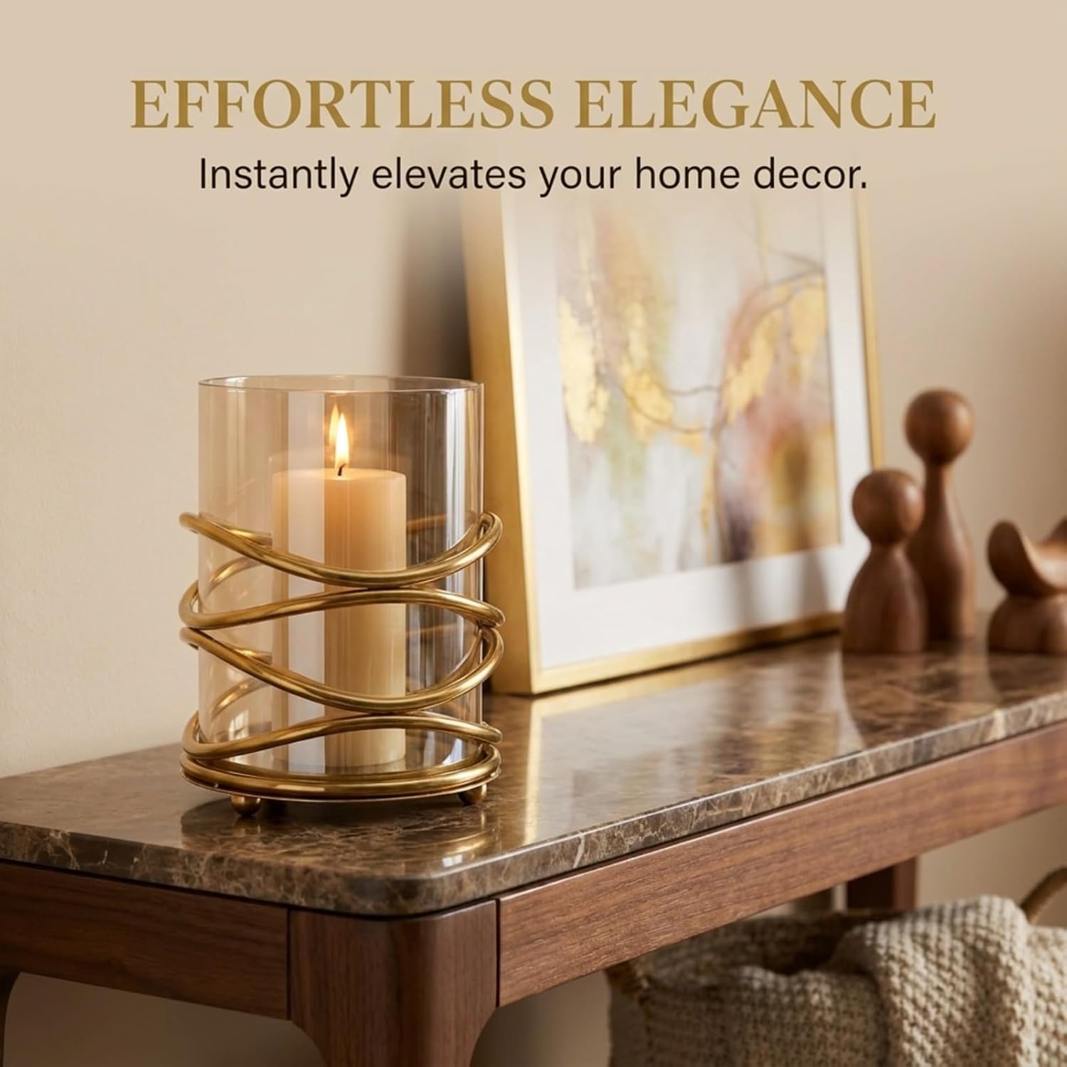 Candle Holder with Glass and Decorative Metal in Swirl Design for Home Decor Console Table Centerpiece Dining Living