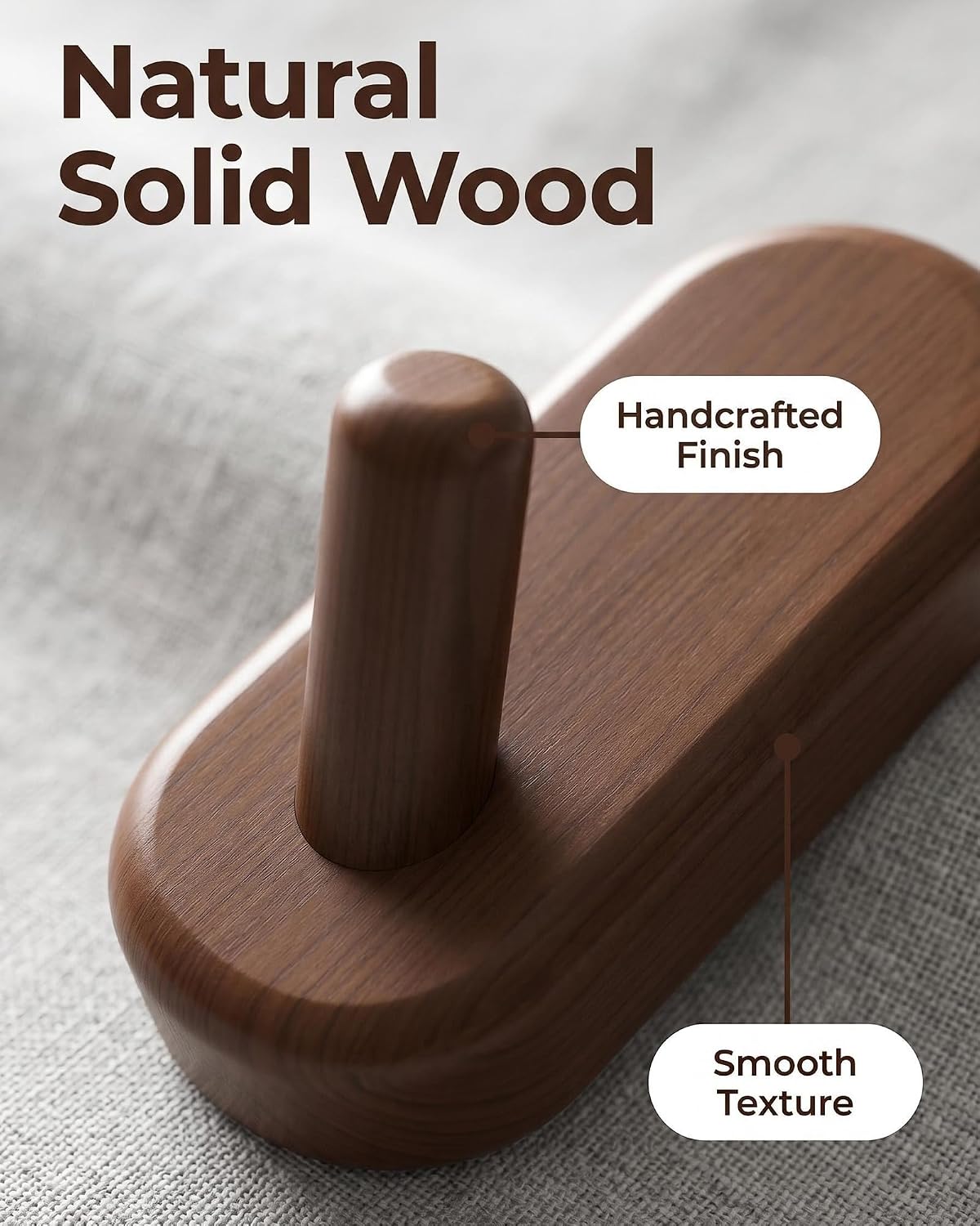 Wooden Wall Hooks for Hanging / Dark Walnut / Set of 4