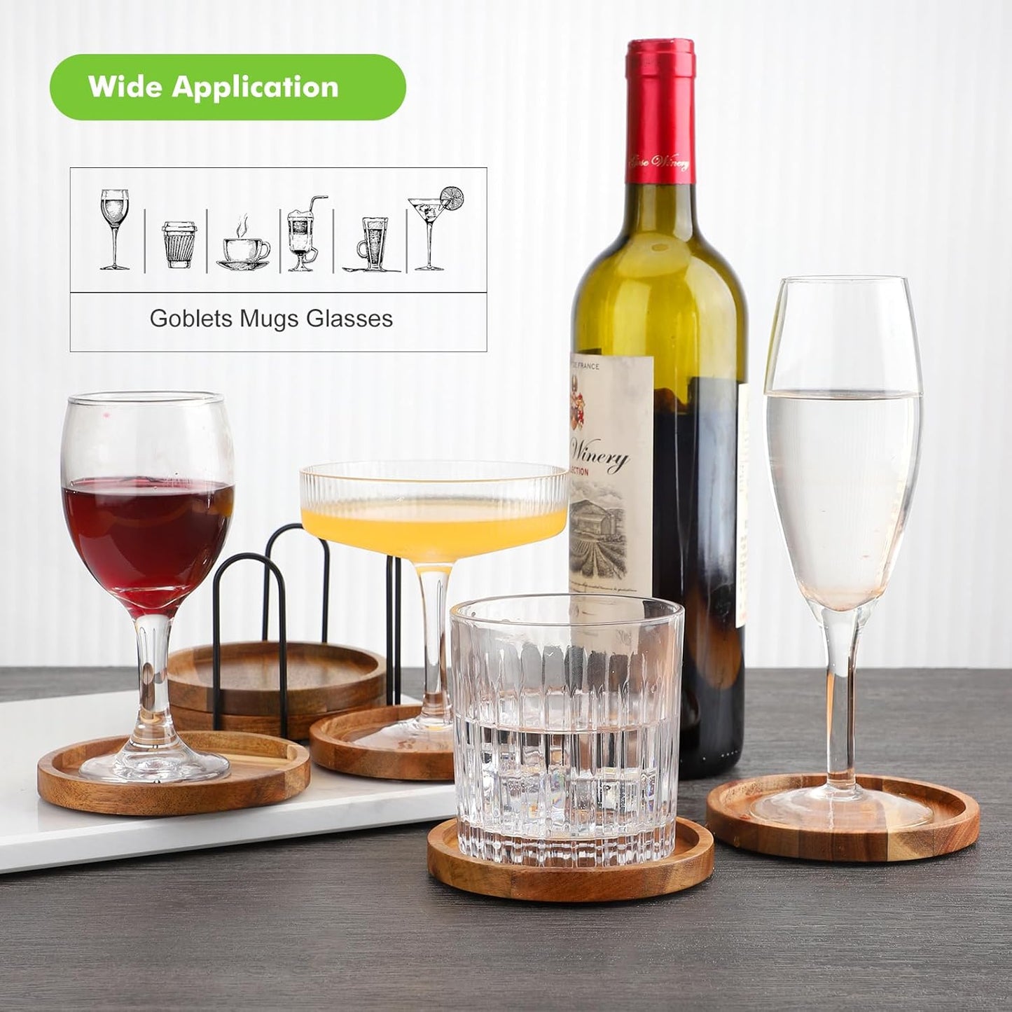 Holder / Acacia Wood Coasters for Drinks / 3.94in/10cm / 3.94 Inch
