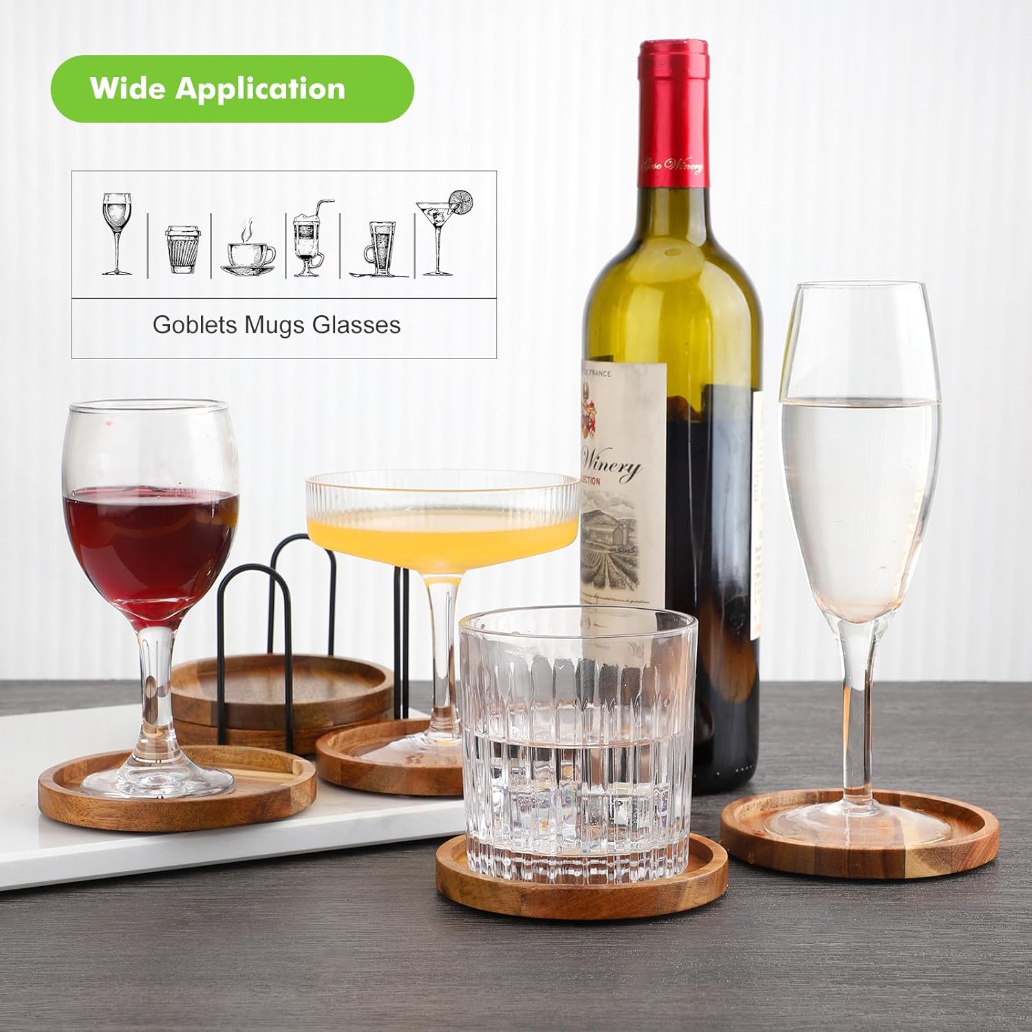 Holder / Acacia Wood Coasters for Drinks / 3.94in/10cm / 3.94 Inch