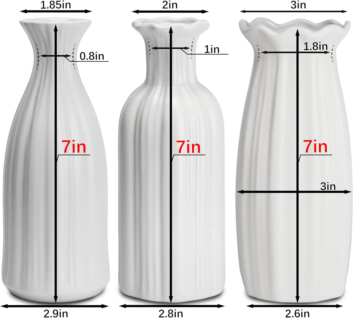 Ceramic Vase Small Vase Set can be Used as Bedroom Study Living / Hpby / White / 7 Inch / Set of 3