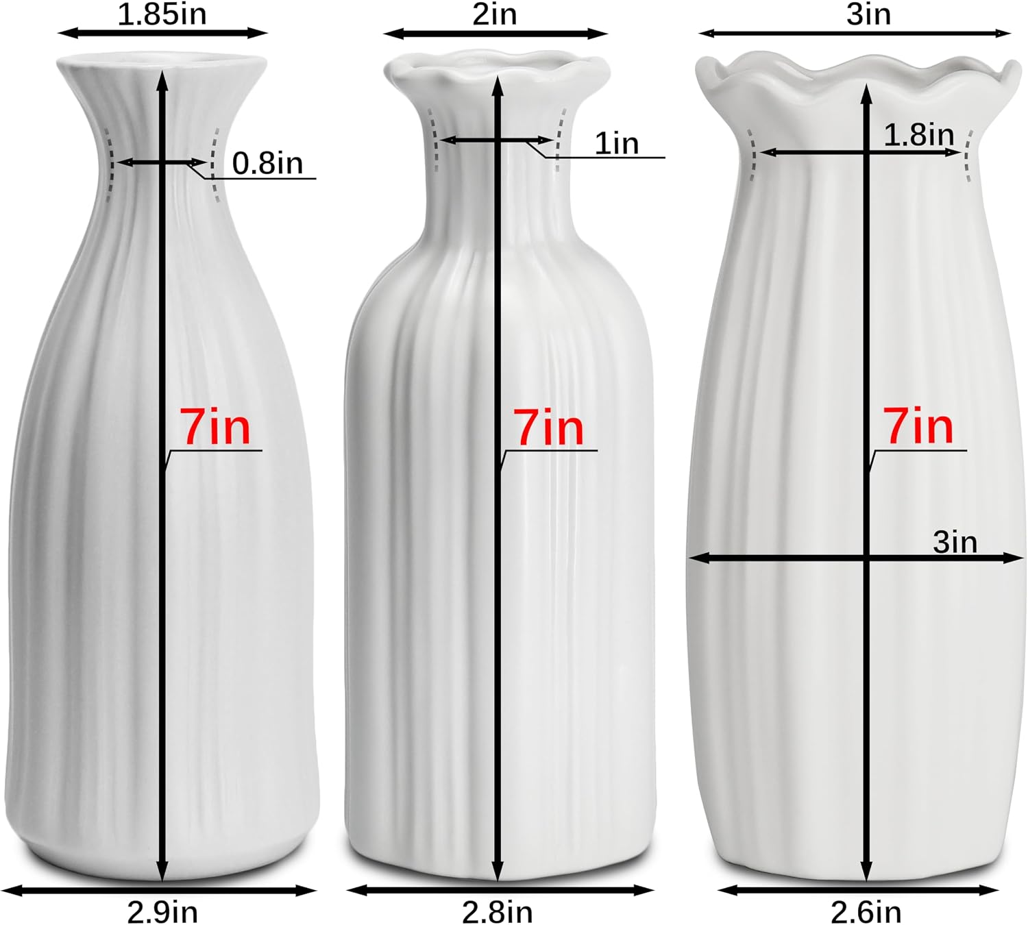 Ceramic Vase Small Vase Set can be Used as Bedroom Study Living / Hpby / White / 7 Inch / Set of 3