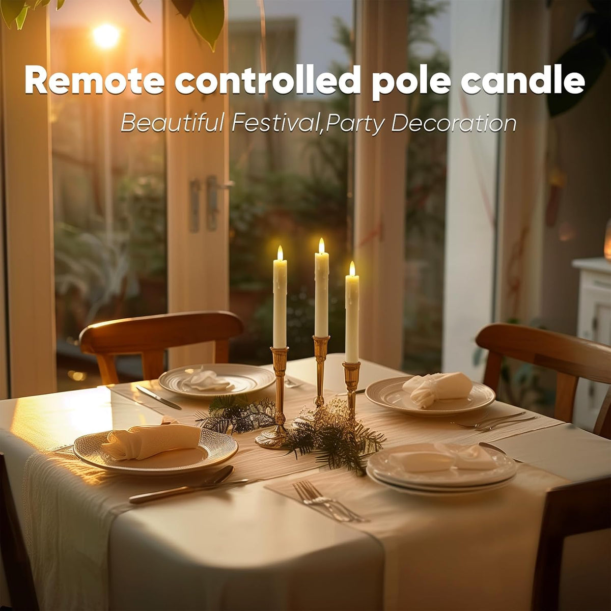 Homemory 7 Inches Flameless Taper Candles with Remote Timer, Short Led Candlesticks with 3D Flickering Light, Battery