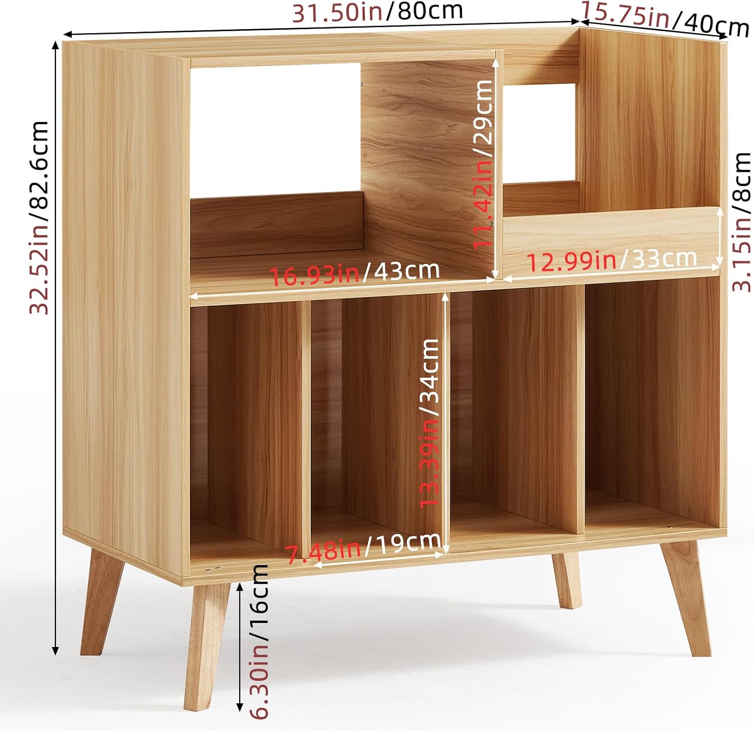 Large Record Player Stand Holds Up to 300 Albums | Natural Wood Turntable Stand, Vinyl Holder with Display Area, Record
