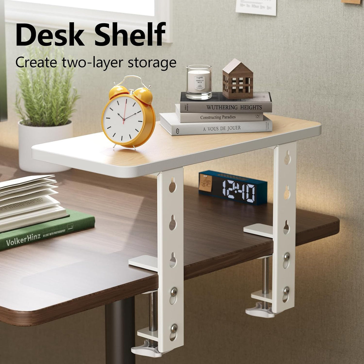 15.7"×7.5" Clamp-on Desk Extender, Monitor and Laptop Riser | Heavy-Duty Side/Top Desk Organizer Shelf, Adjustable