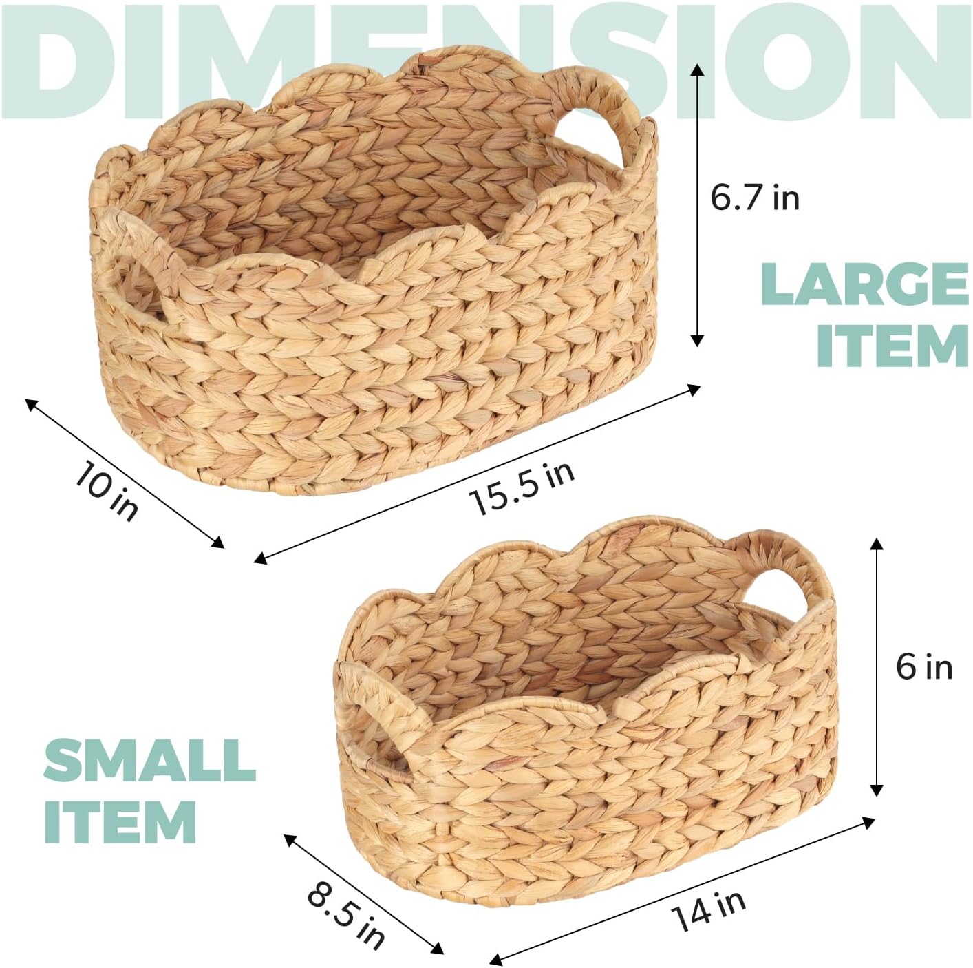Scalloped Baskets / Storage Basket / Oval Hyacinth / Natural / Set of 2