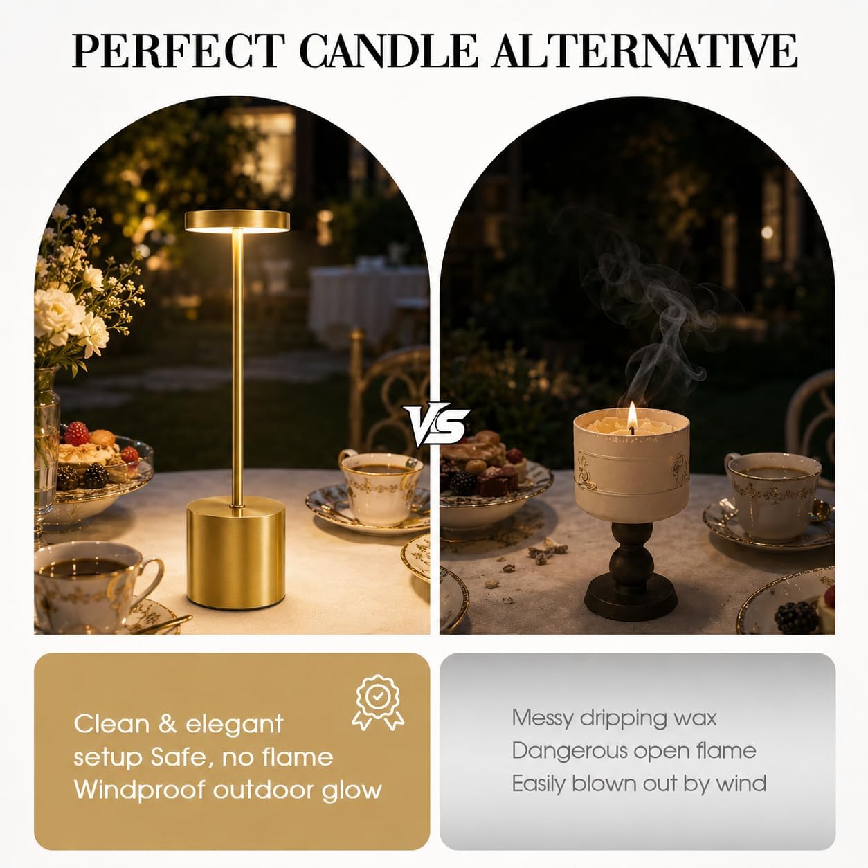 AUDLES Gold Cordless Table Lamps Set of 2, Brass Rechargeable Lamp, Battery Operated Lamps for Wedding Centerpiece &