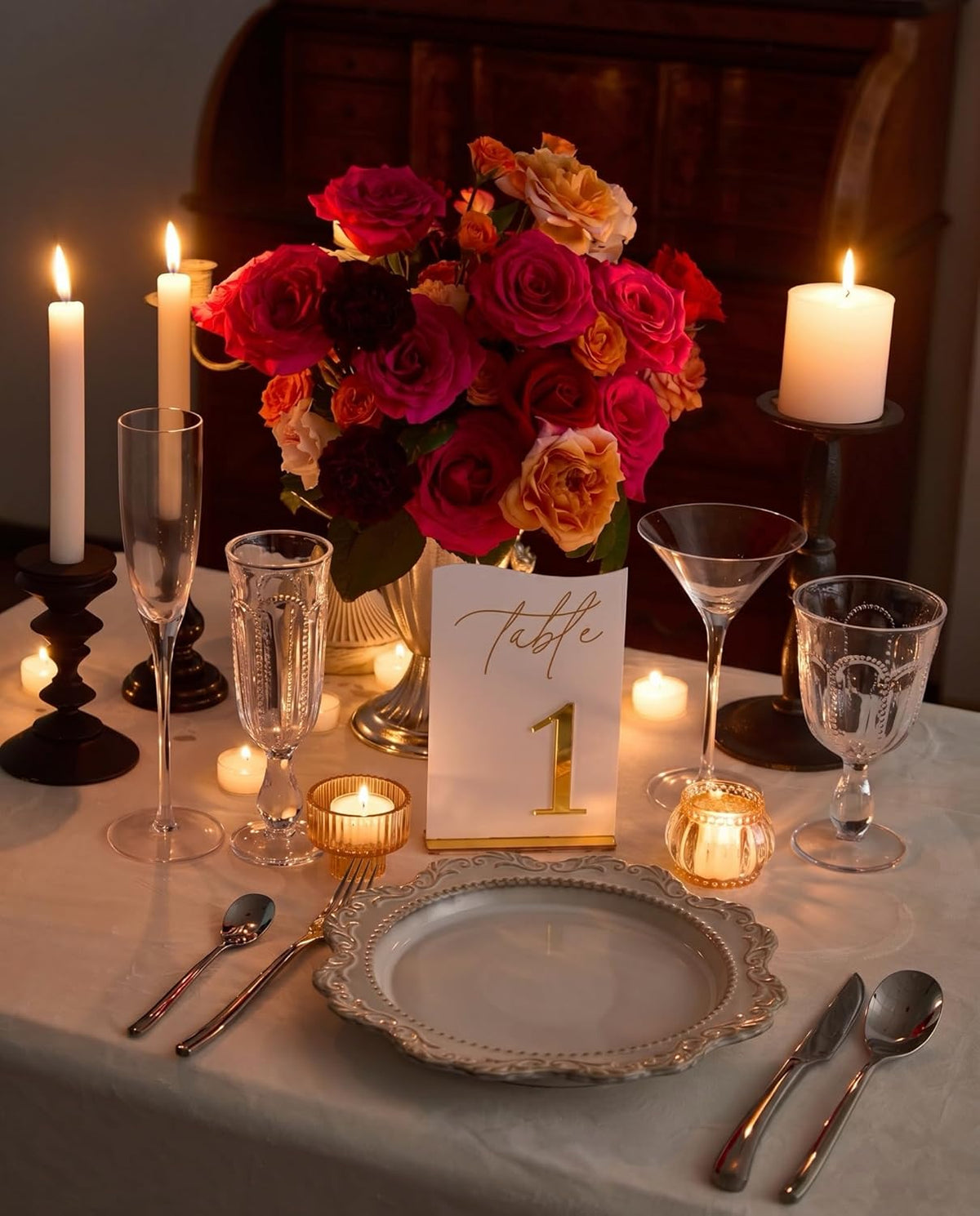Gold Mirrored Acrylic Wedding Table Numbers 1-10 Set, Self-Standing Modern Arched Signs for Reception Seating