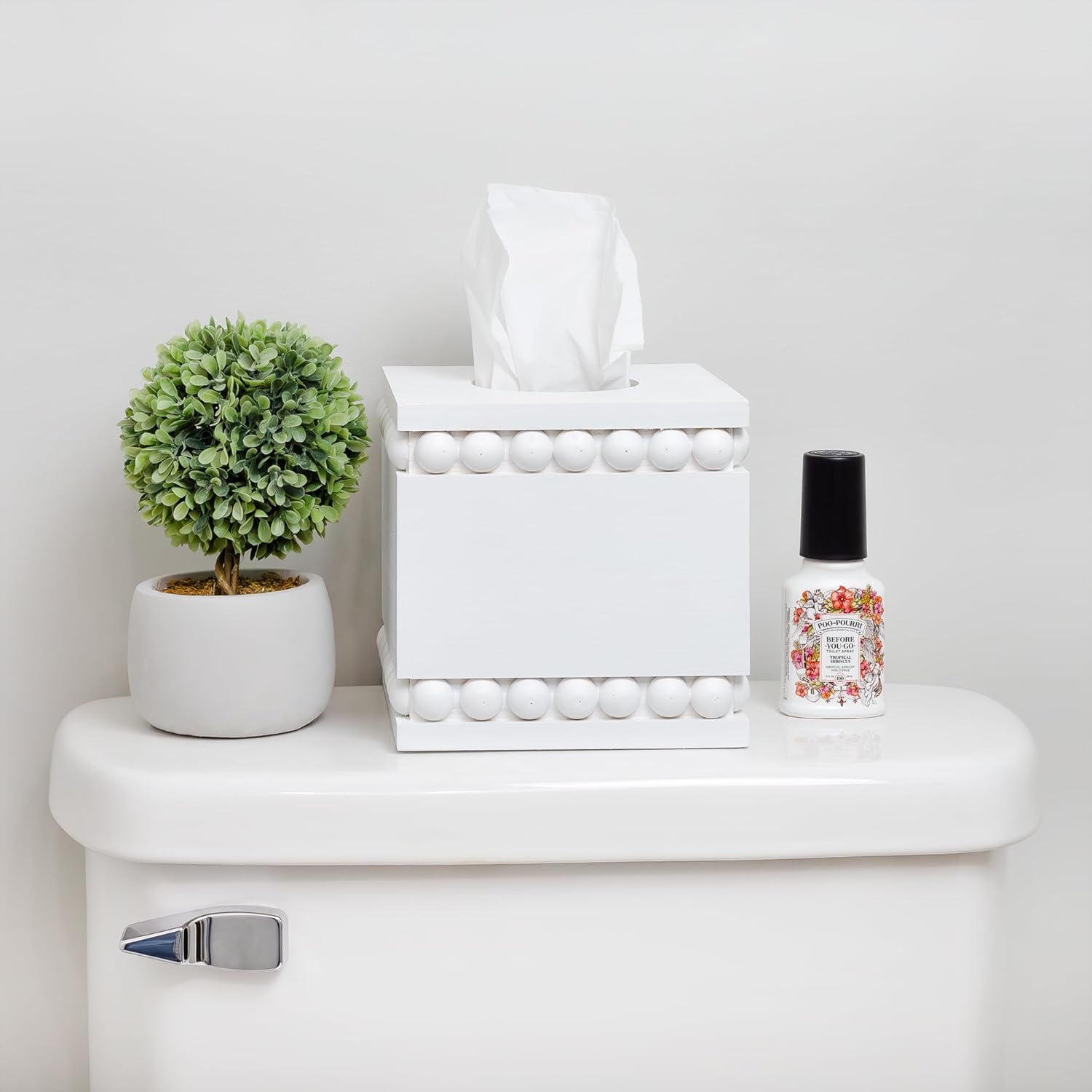 Rustic Farmhouse Wood Tissue Holder / Square / White