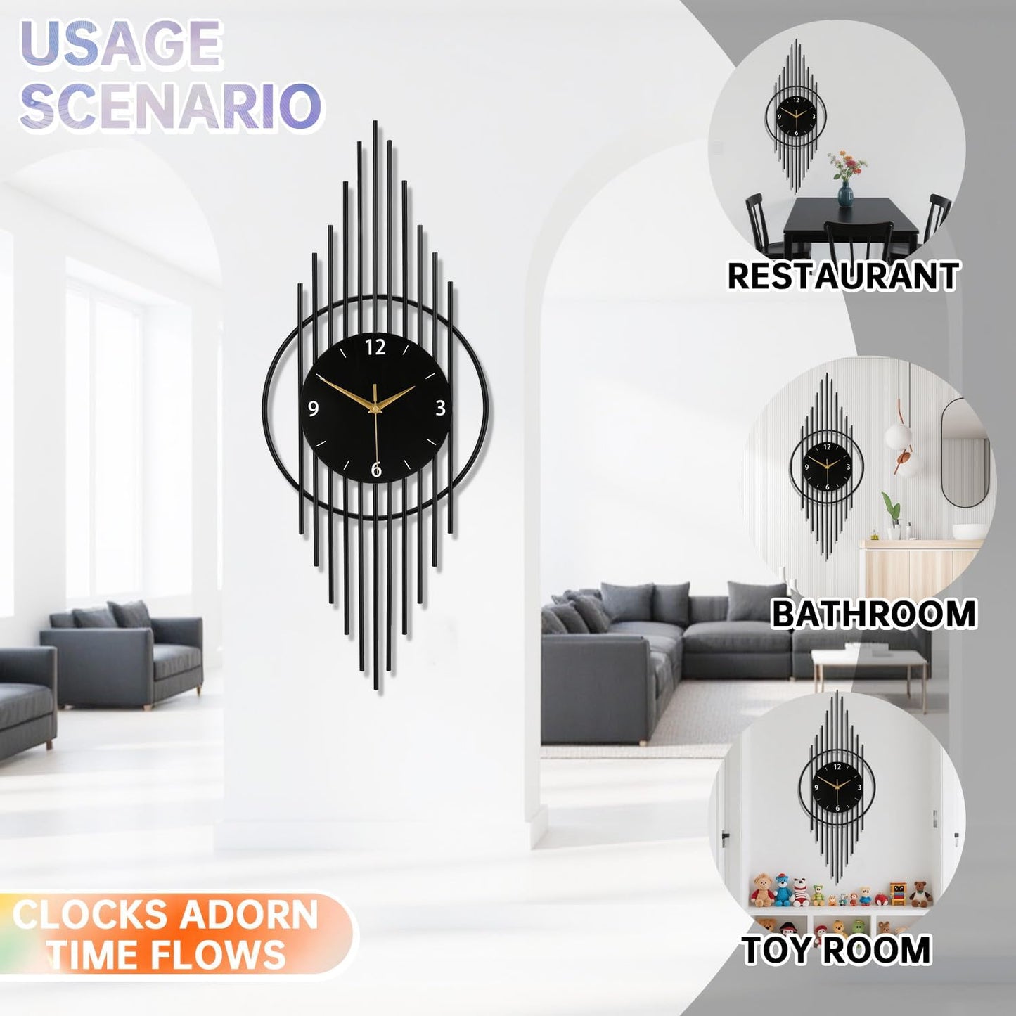 Wall Clock,Decorative Wall Clocks with Silent Quality Quartz Clock Battery Operated,Large Wall Clock for Living