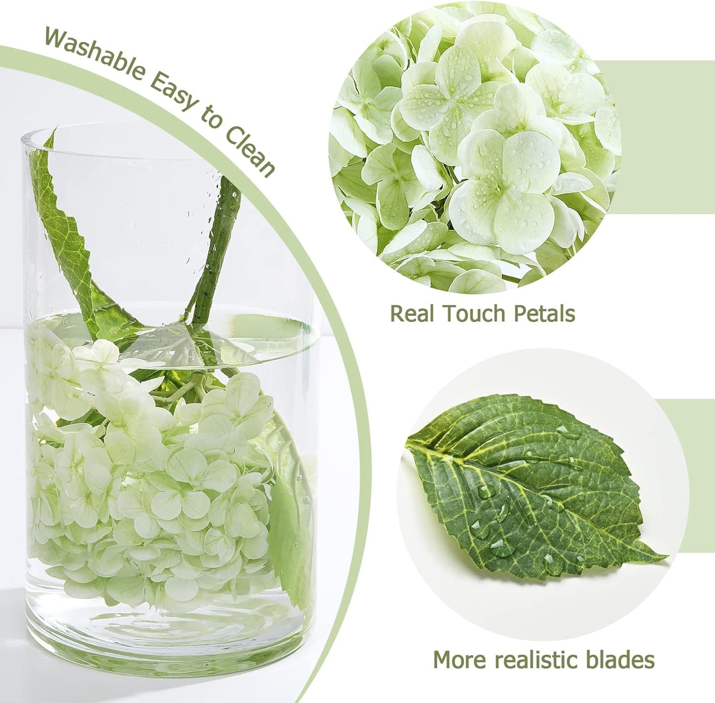Full Latex Faux Hydrangea Flowers / Green / Set of 3