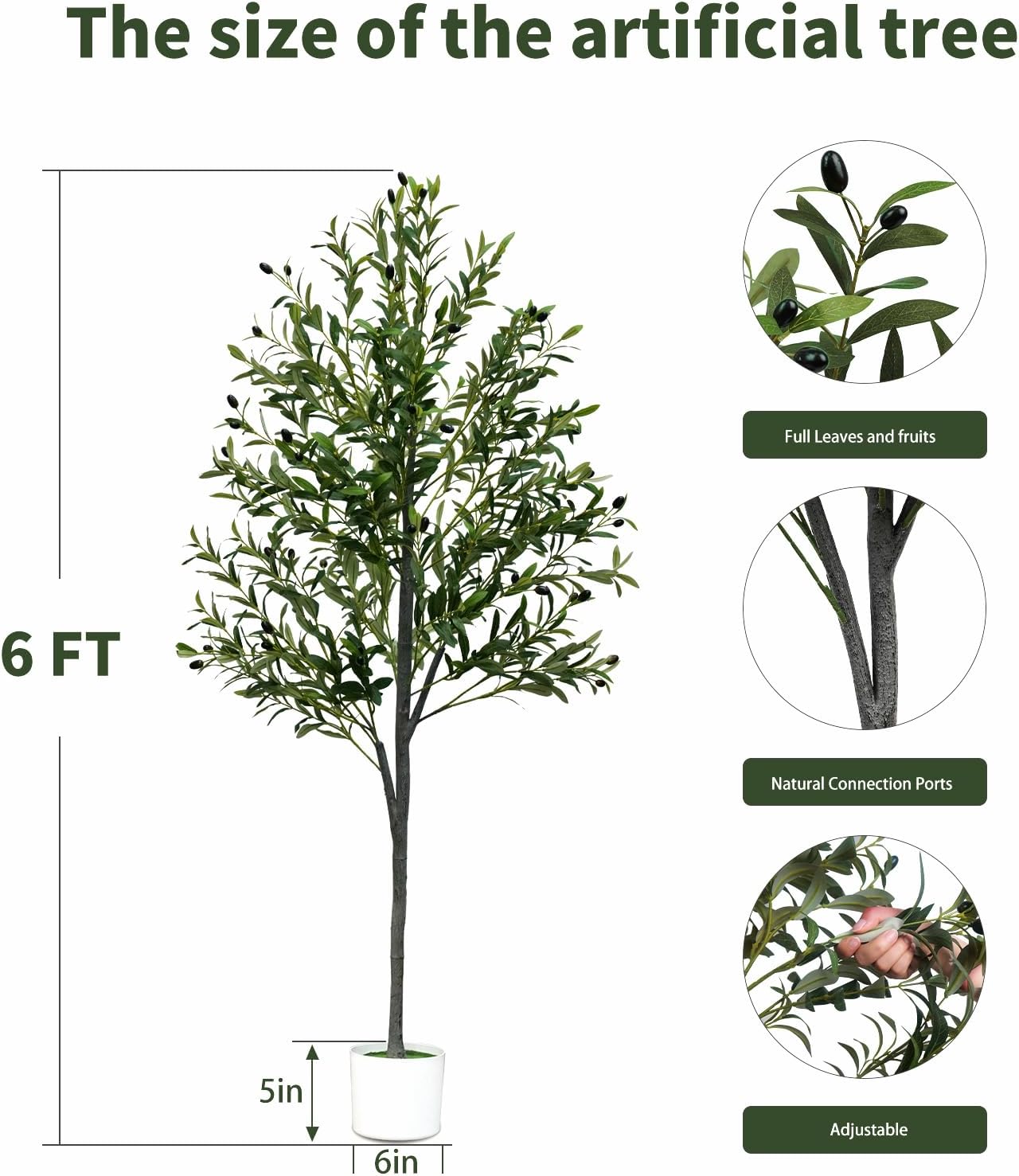 Artificial Plants Indoor / 6FT / Natural / 6 Inch