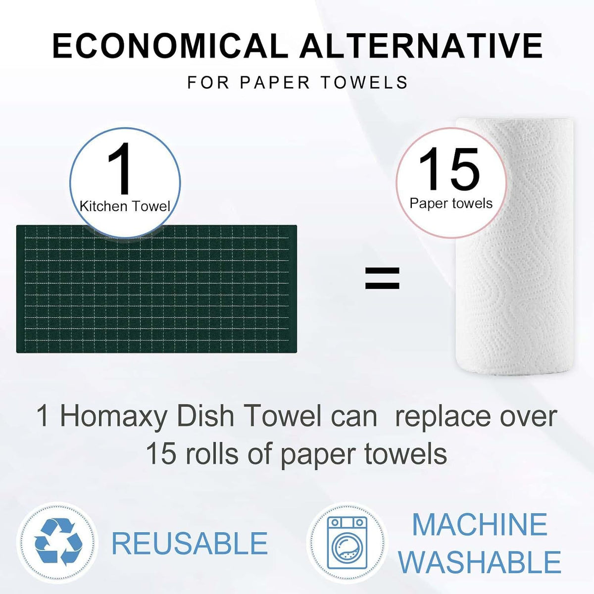 Homaxy Kitchen Towels and Dishcloths Set, Set of 10, Blackish Green | Bulk Cotton Terry Kitchen Towels, Checkered