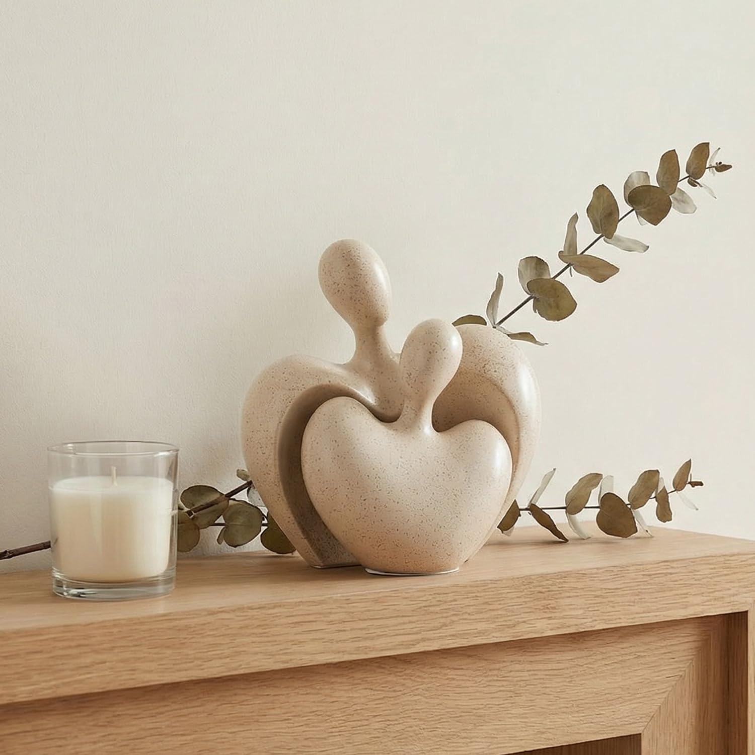 Ceramic Couple Statues Home Decor Aesthetic Abstract Sculpture Modern Decorative Statue / Beige