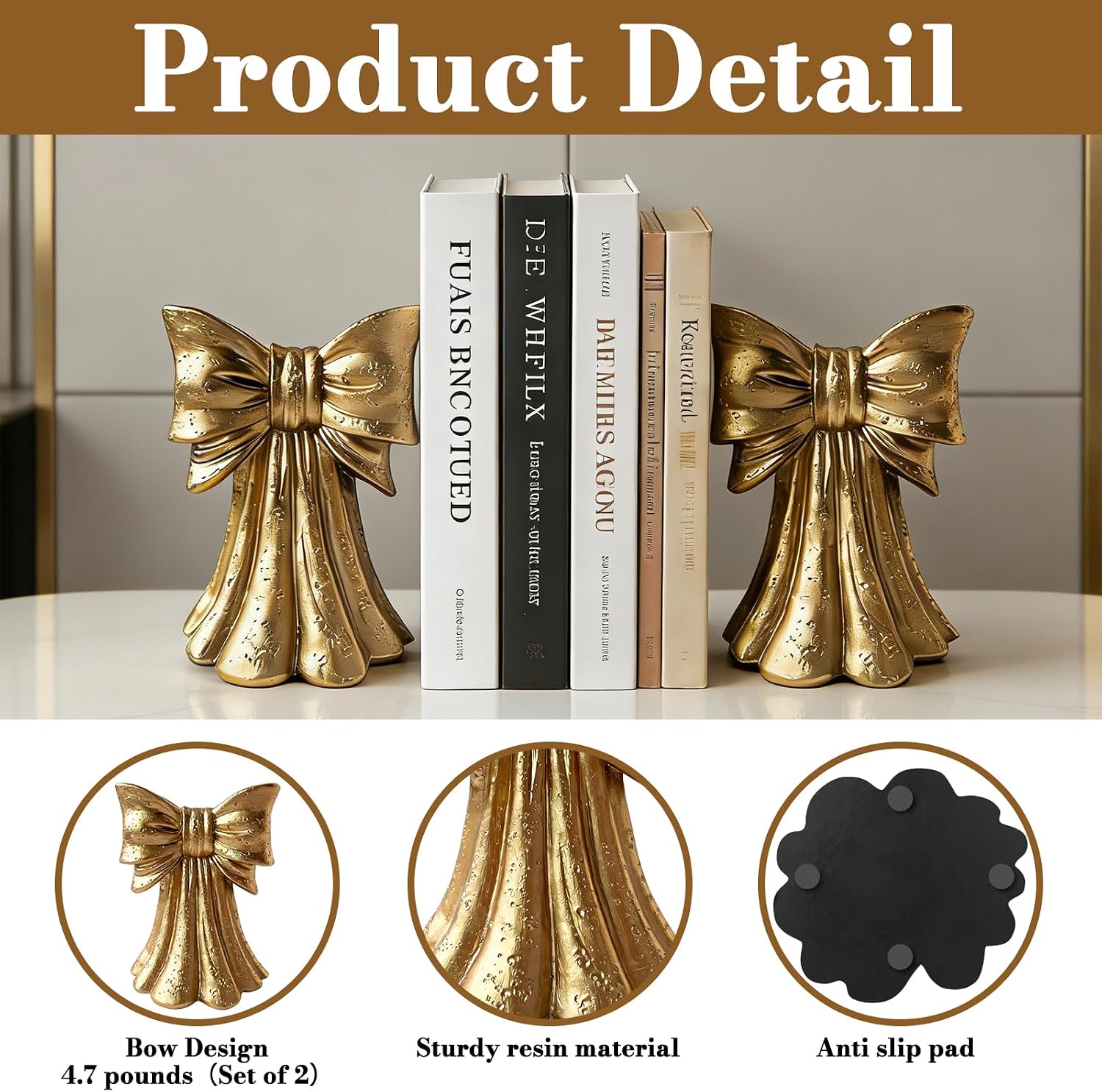Vintage Bow Bookends for Large Heavy Books / Gold / Set of 2