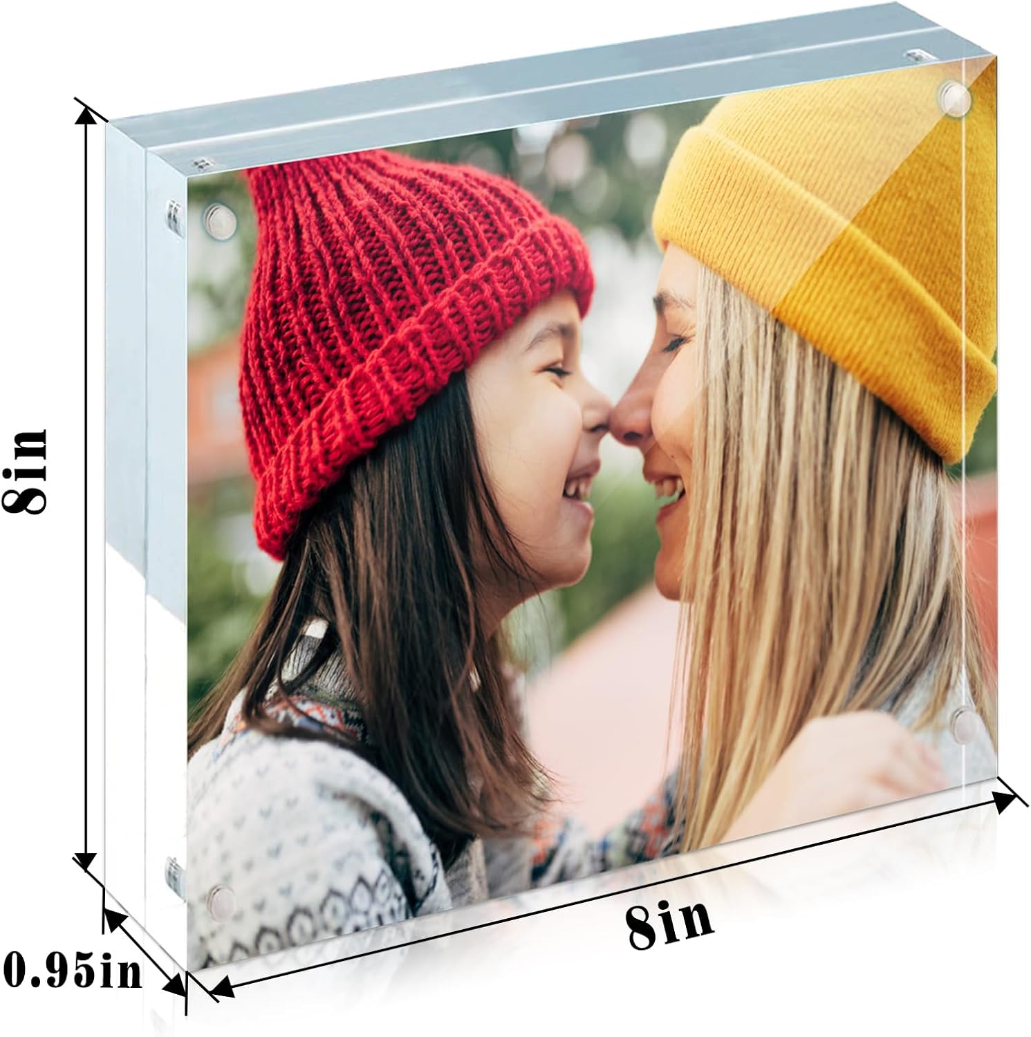 ILYXY 5 Pack Acrylic Frame 8x8, 20% Thicker, 24mm Thick Frameless Clear Square Picture Frame, Double Sided Magnetic