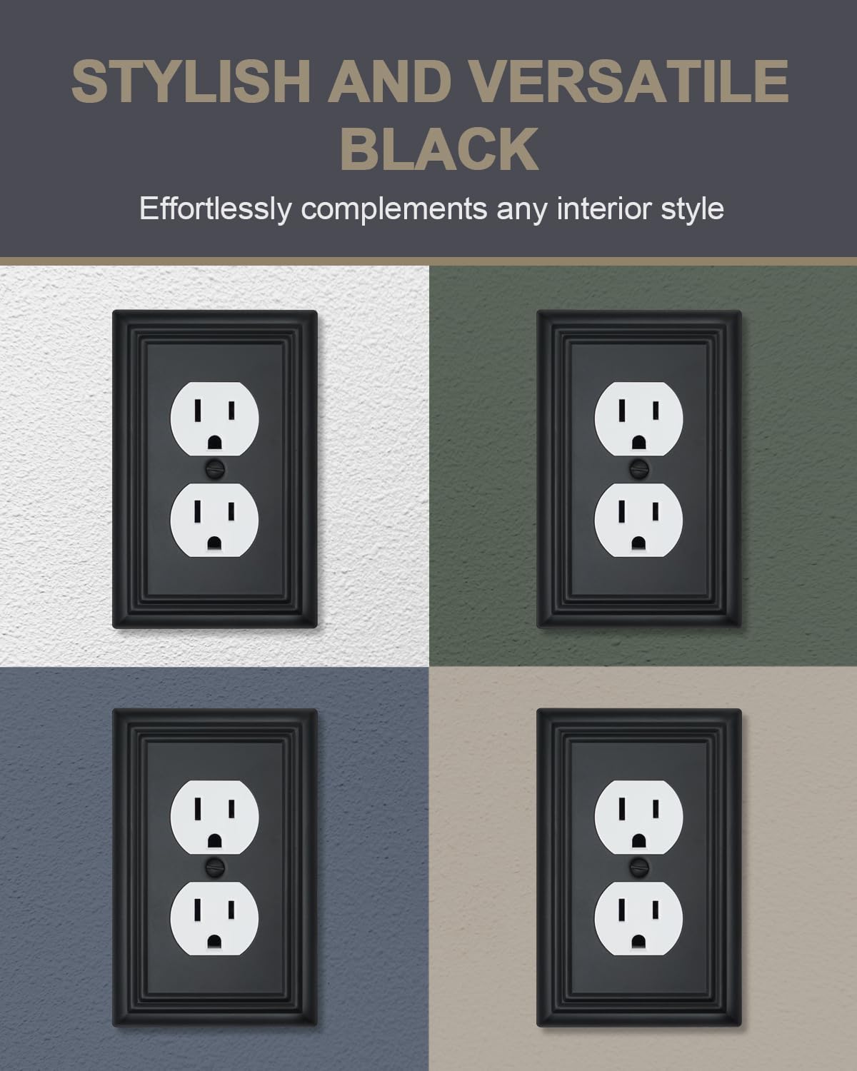 Switch Plates Outlet Covers, 6-Pack Metal Wall Plates, Black Finish | Midsize Duplex Outlet Cover, Ideal for Electrical
