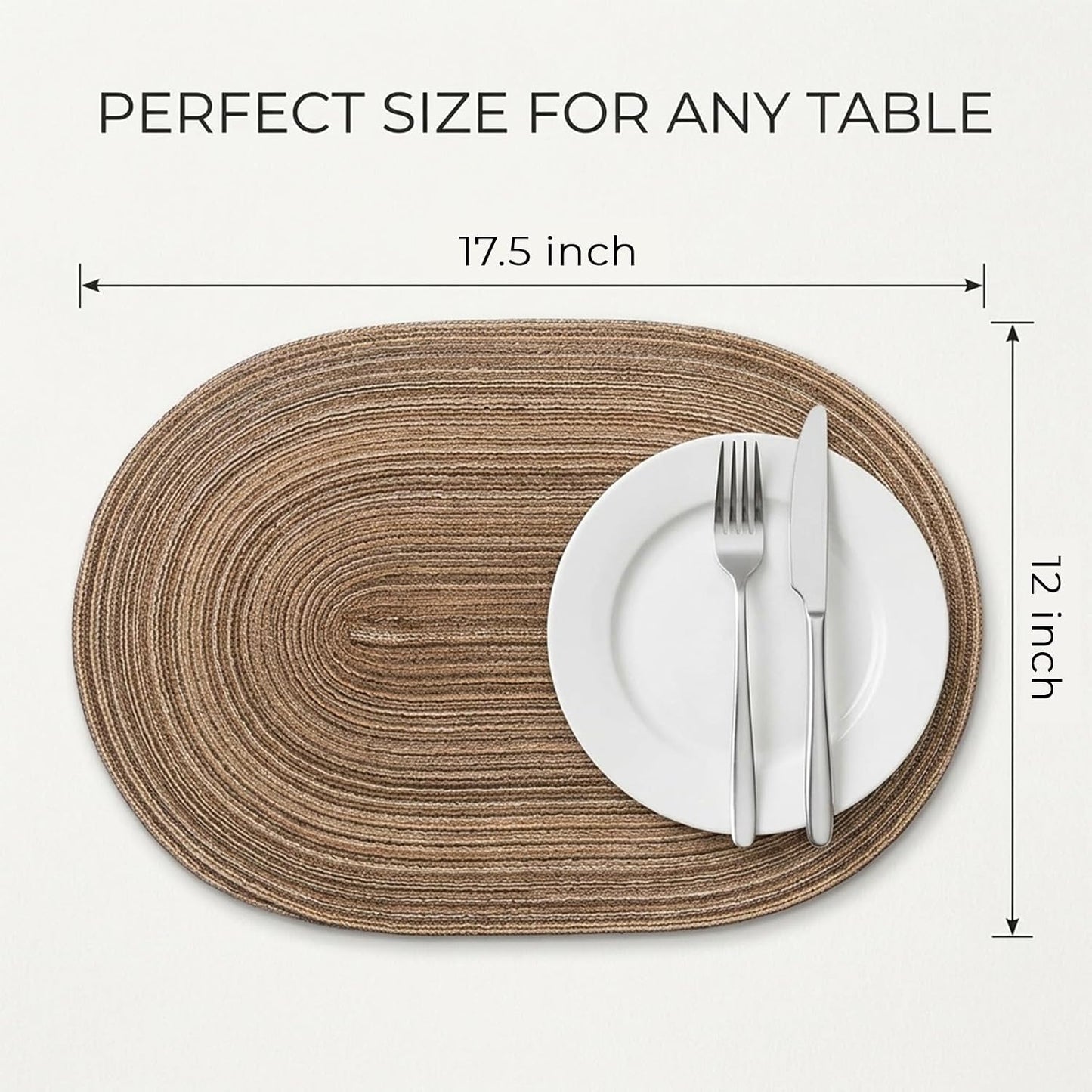 Placemats Set of 8, Woven Oval Braided Dining Table Mats(Brown) | 12 x 17.5 Inch Size Fits Plates and Flatware; Hand