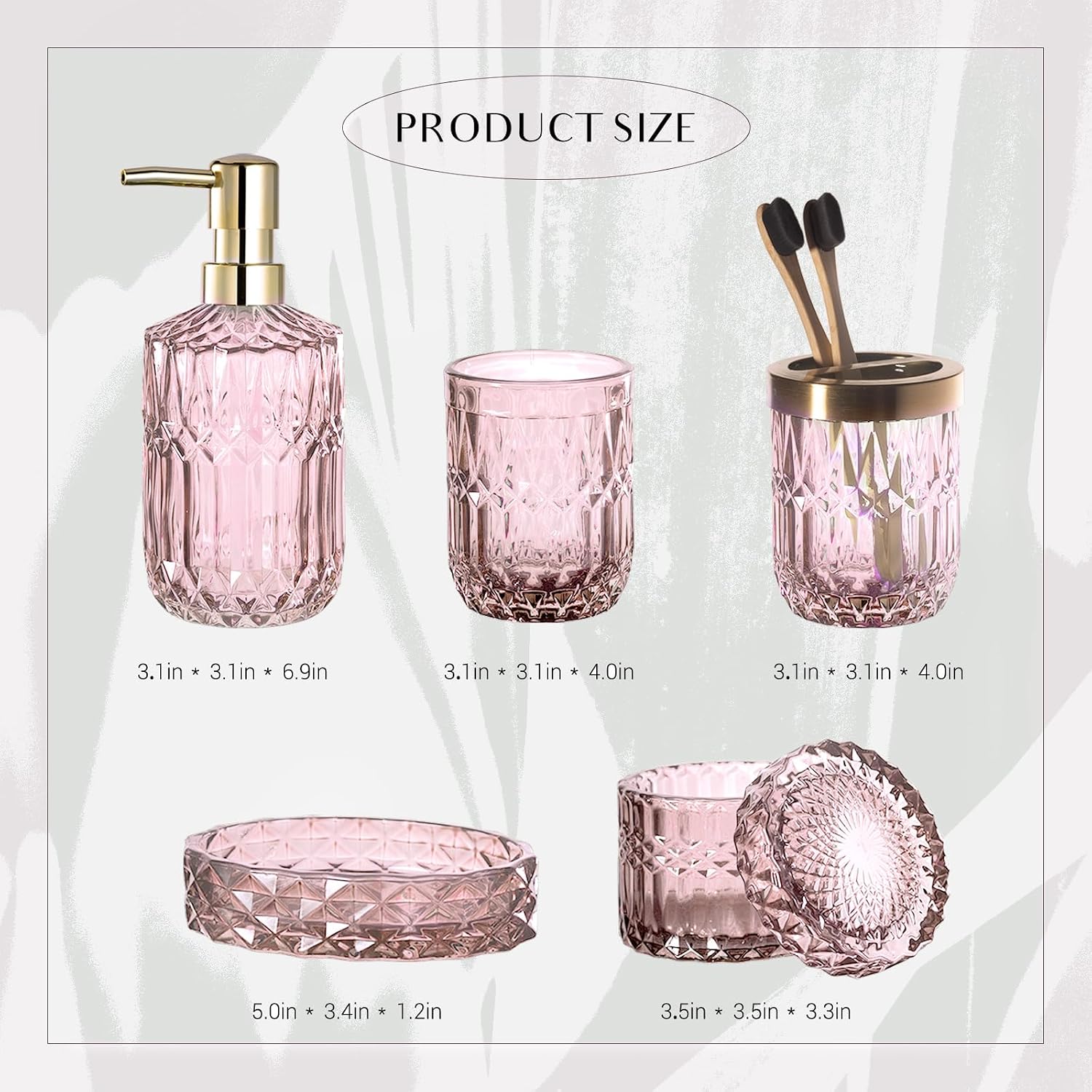 EMPO 6PCS Bathroom Clear Glass Accessories Set (Lotion Soap Dispenser, Soap Dish, Toothbrush Holder, Tumbler, Cotton