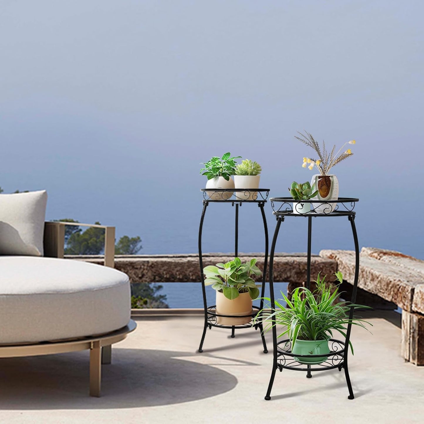 Plant Stand Indoor Outdoor 2 Tier 27" Tall Metal Potted Holder Rack Flower Pot Stand Heavy Duty Plant Shelf Rustproof