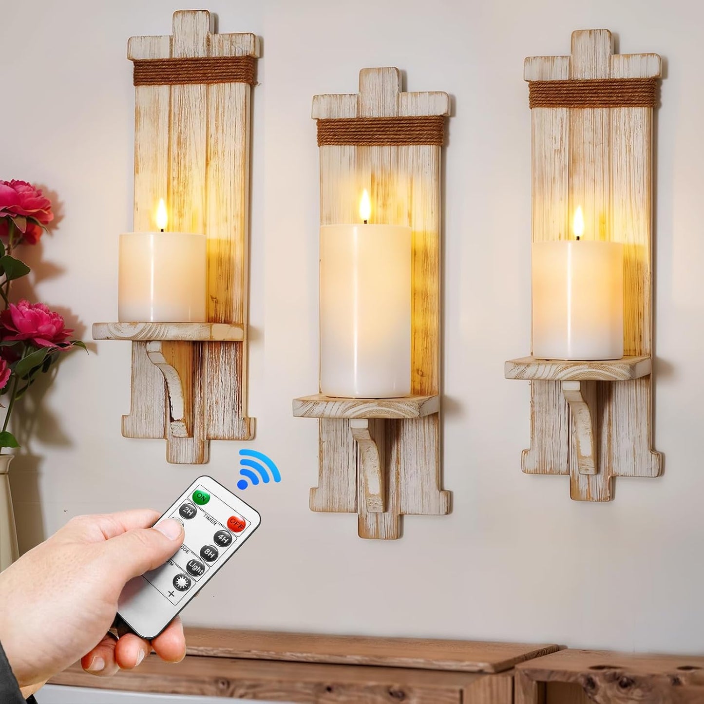Homemory White Flameless Candles Battery Operated with Remote Timer, 3PC | Rael Wax LED Pillar Candles with Realistic