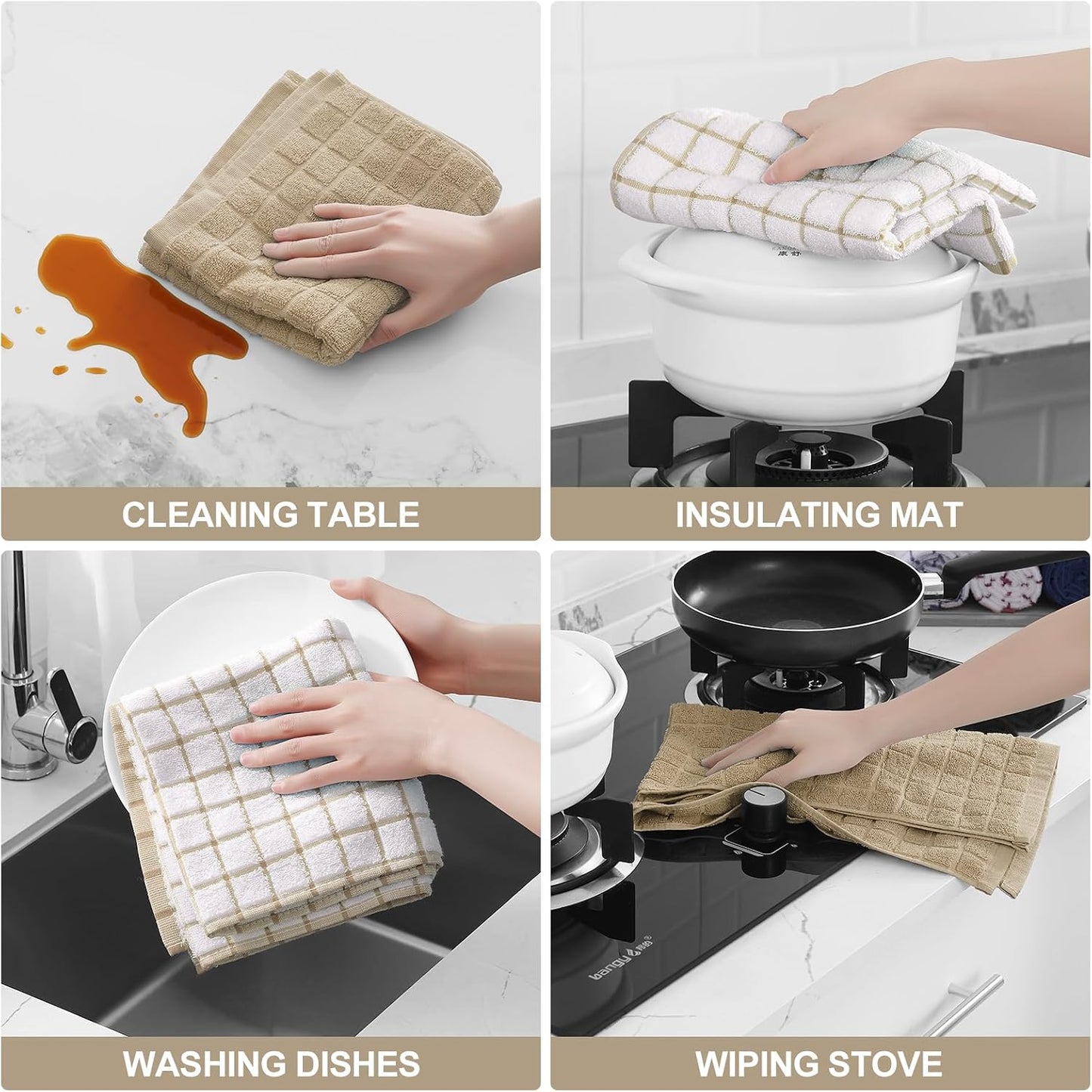 Homaxy Large Premium Cotton Kitchen Towels 16"x 28", 8 Pack, Tan | Natural Ring Spun 390 GSM Dish Towels, Super