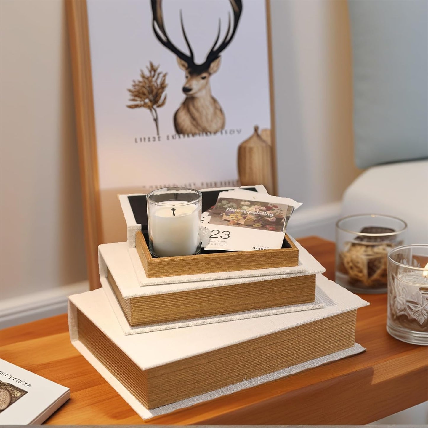 Linen Decorative Book Boxes / White / S&M&L / Set of 3