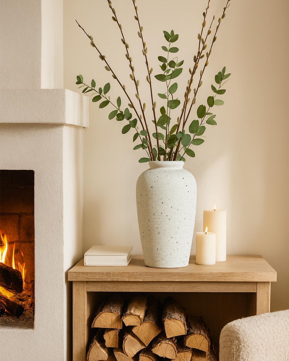 Large Ceramic Rustic Vase / Beige / 11 Inch