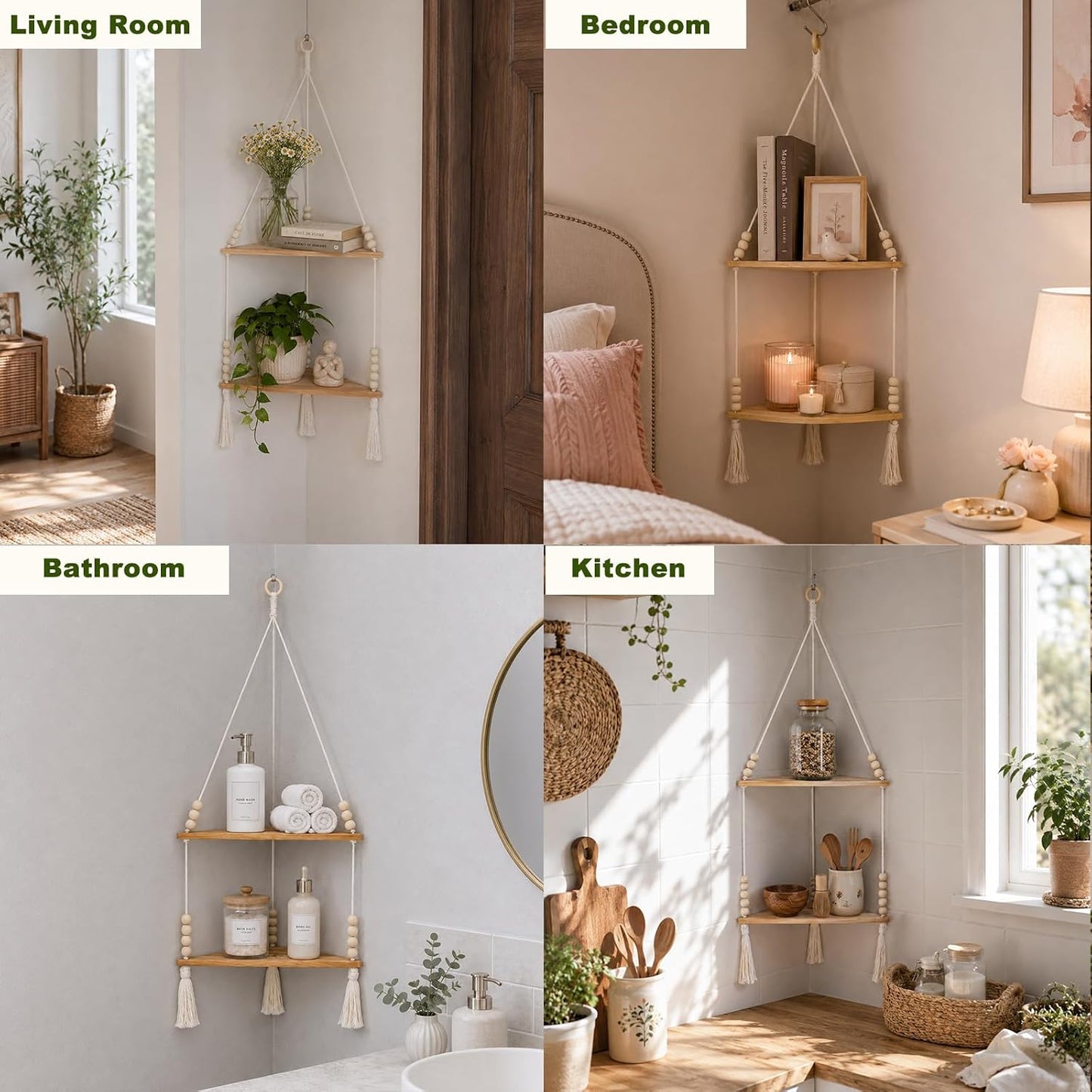 Adjustable Boho Stable Shelves Display / Beige 2-tier