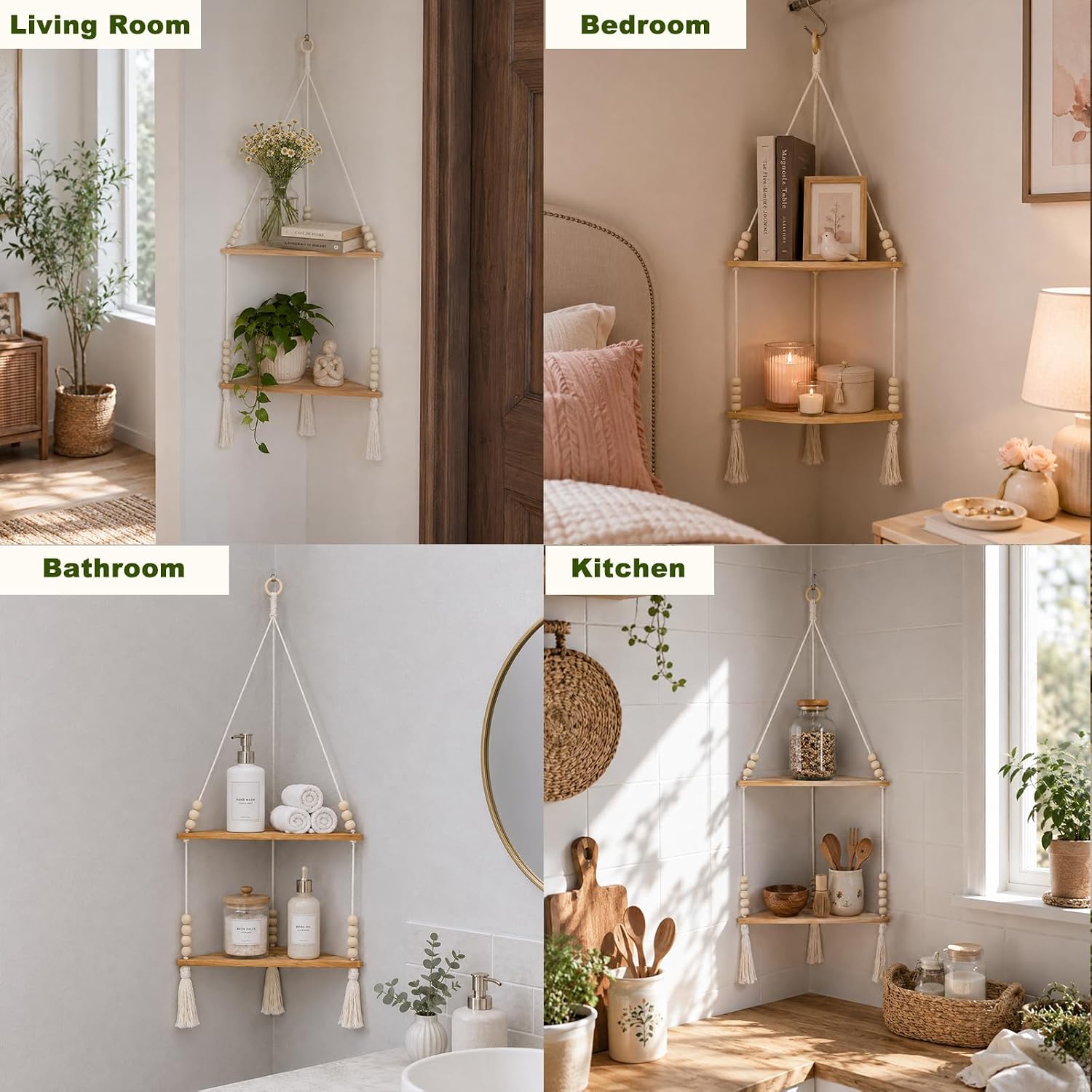 Adjustable Boho Stable Shelves Display / Beige 2-tier