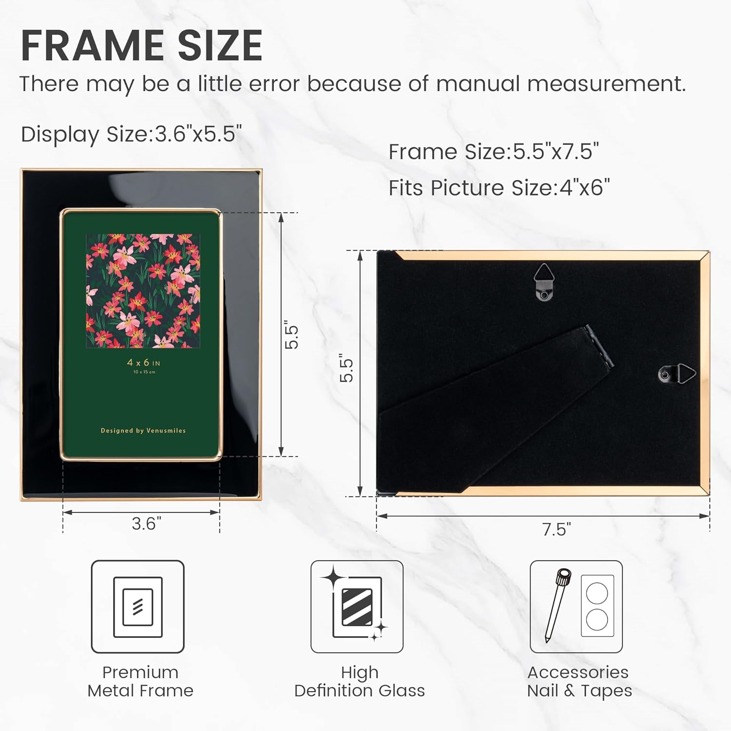 Real Glass Photo Frame / Navy Blue Gold / 4 x 6 / 1p