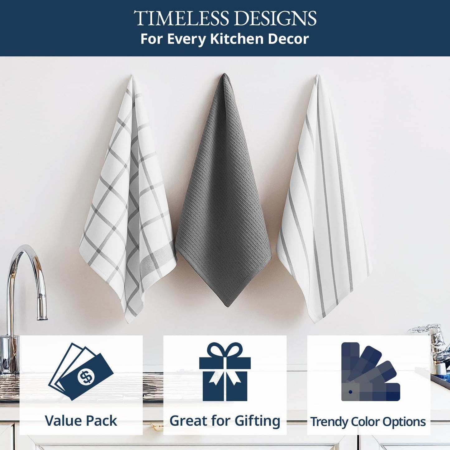 LANE LINEN Kitchen Towels & Dishcloths Set of 12-100% Cotton, Quick-Drying 18” x 28” Absorbent Dish & Tea Towels, Soft