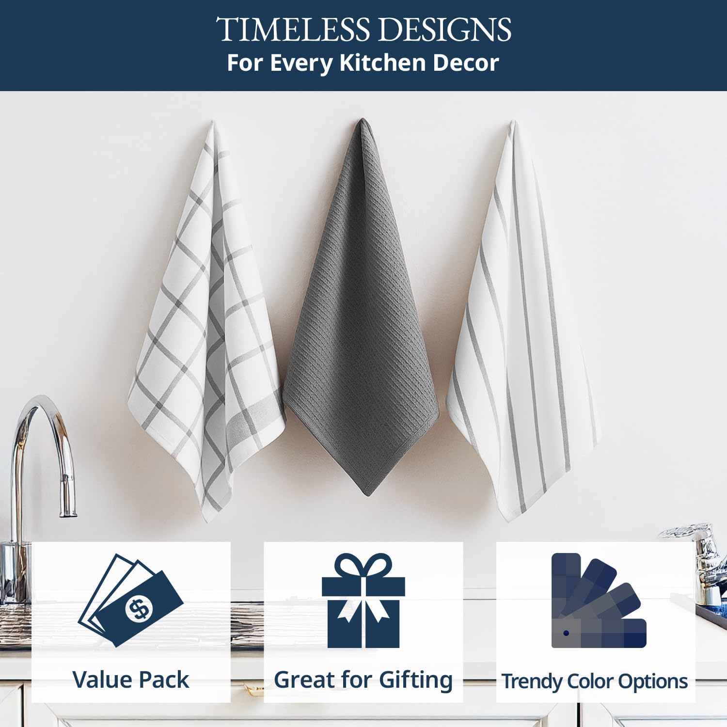 LANE LINEN Kitchen Towels & Dishcloths Set of 12-100% Cotton, Quick-Drying 18” x 28” Absorbent Dish & Tea Towels, Soft