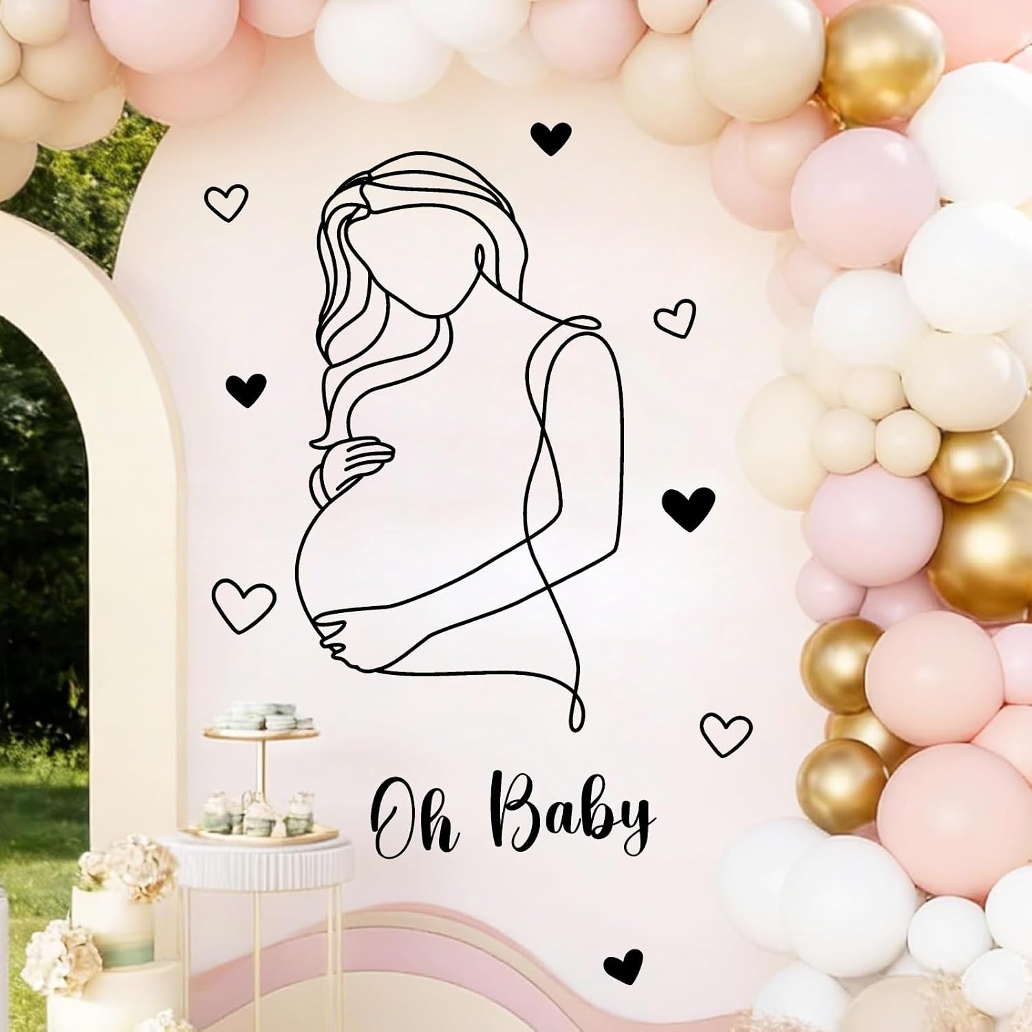 Pregnancy Baby Shower Party Decal Oh Baby Sign Decals for Backdrop Pregnant Gender / Black Baby