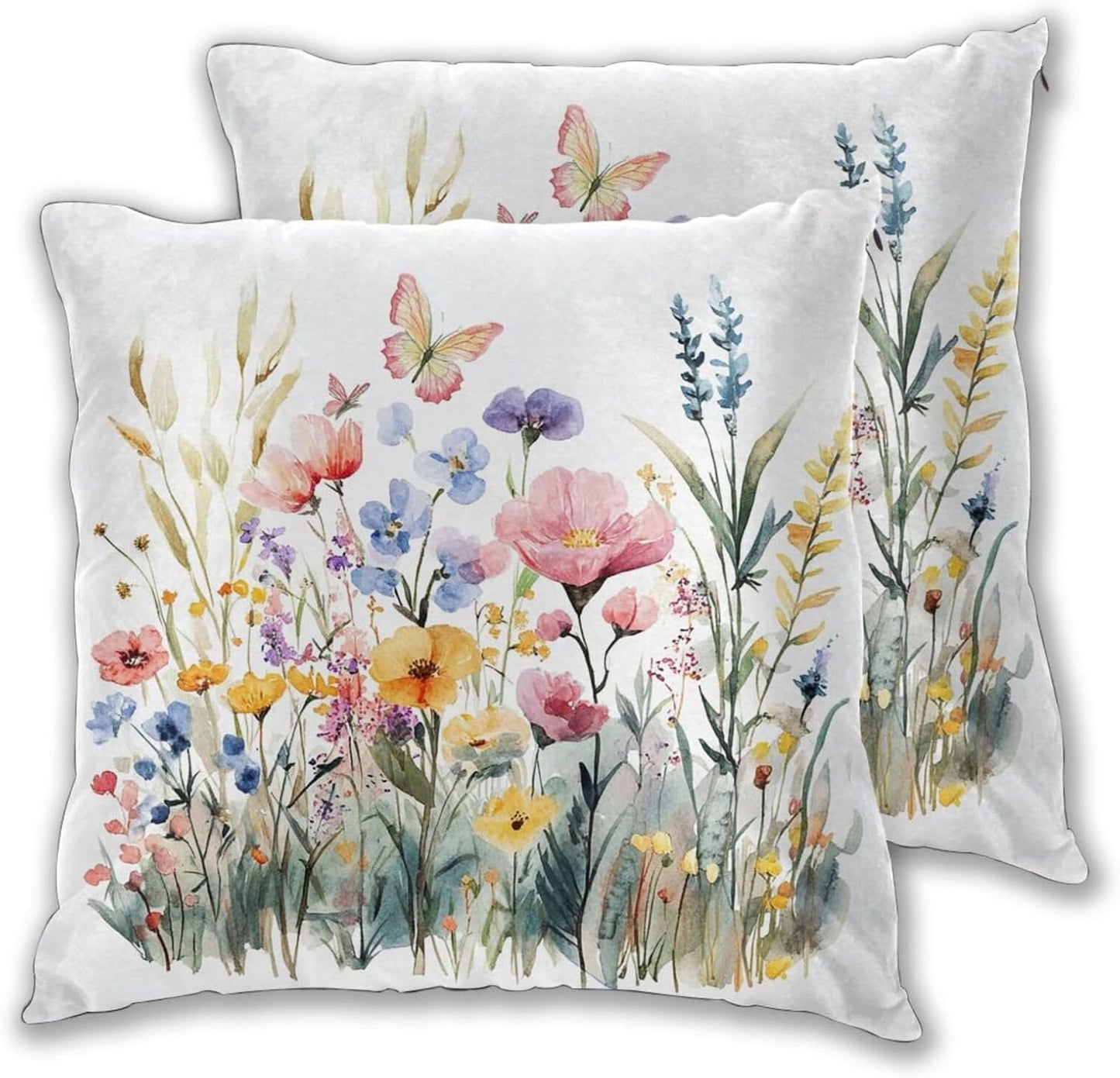 Throw Pillow Covers Pillow Cases Decoration Cushion Cover / Flowers Butterfly / 18 x 18 / Set of 2
