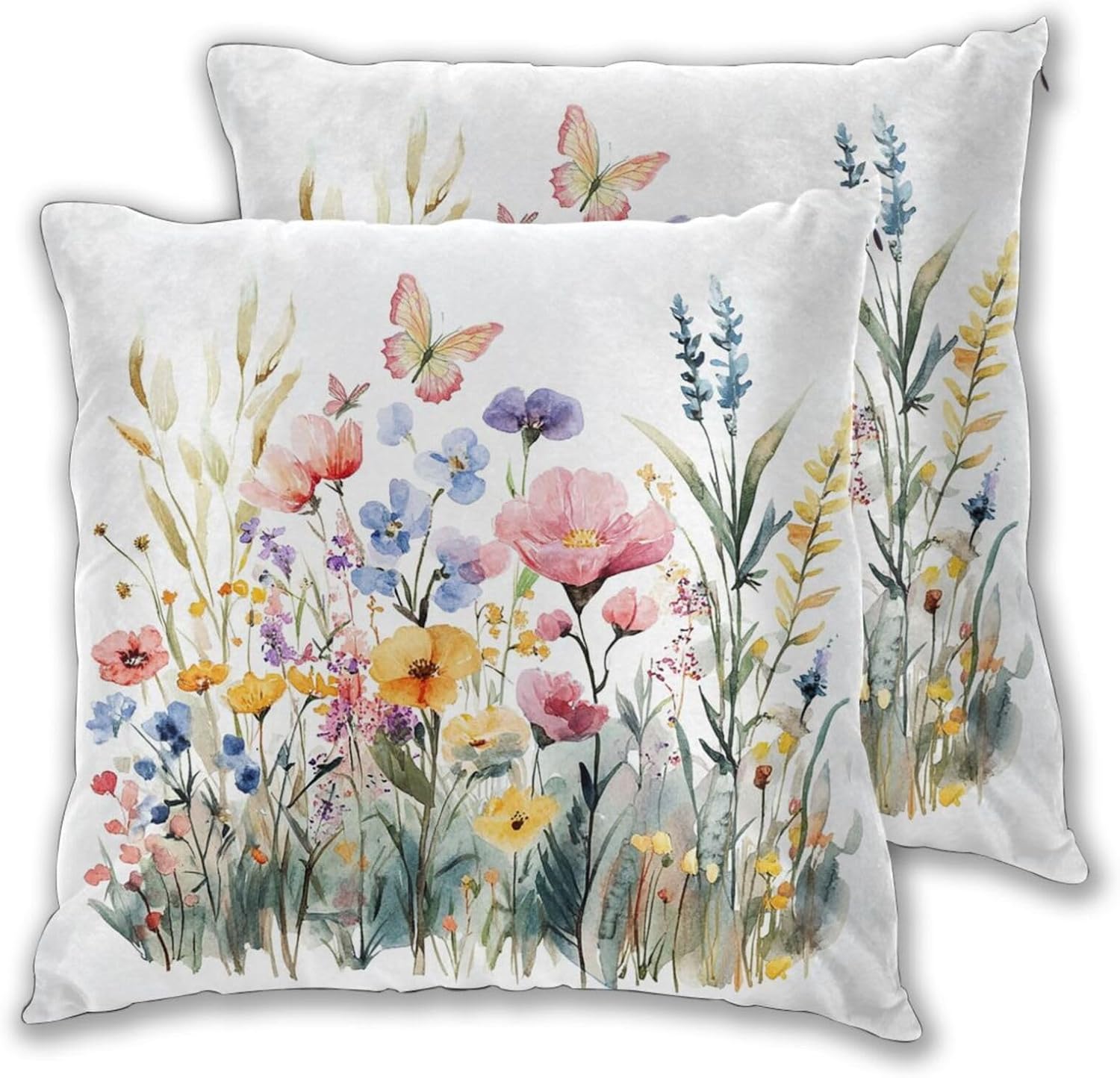 Throw Pillow Covers Pillow Cases Decoration Cushion Cover / Flowers Butterfly / 18 x 18 / Set of 2