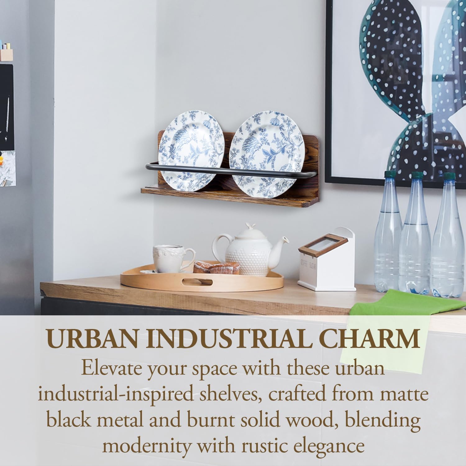 MyGift Plate Wall Hangers for Display, Set of 3 Wall Mounted Plate Rack for 6 to 10 Inch Plates, Decorative Wood Stand