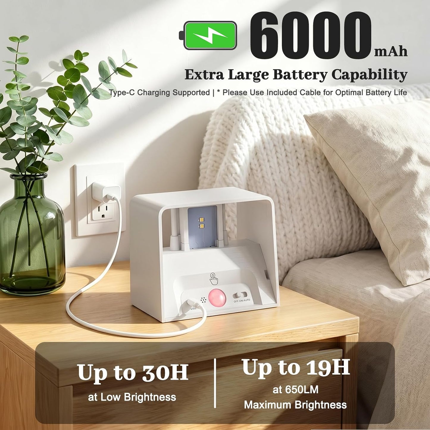 Rechargeable Motion Sensor Wall Lights, Cordless Battery Wall Sconces | Large 6000mAh, Touch&Remote Control
