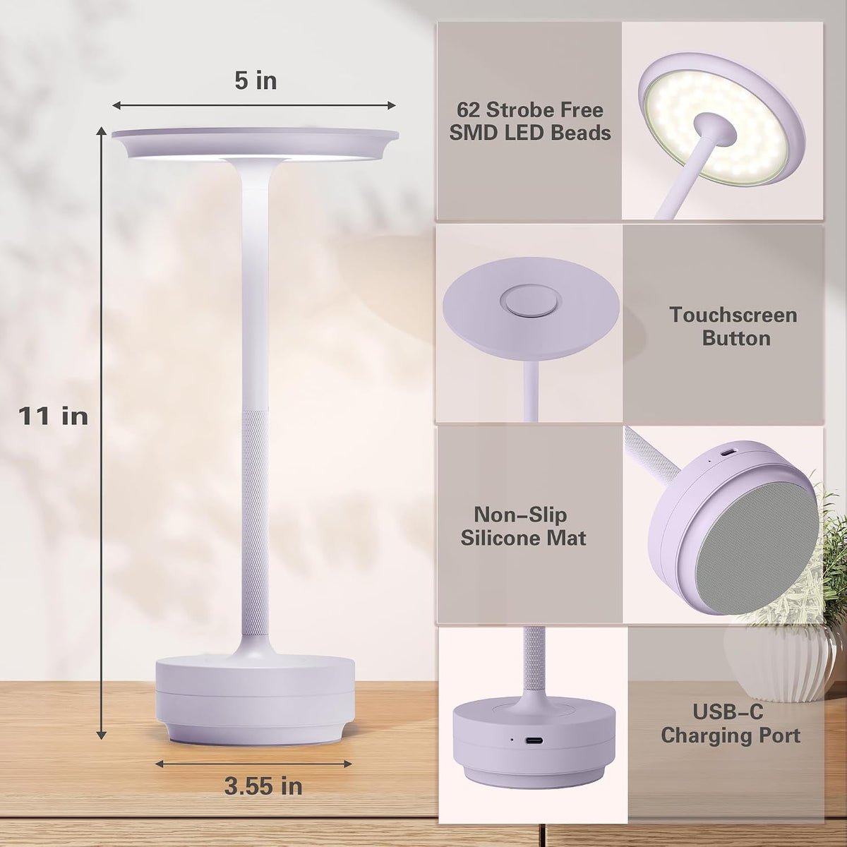 LED Rechargeable Cordless Table Lamp 2P Light Portable Lights | | Battery Operated 3 Levels Brightness IP54 Waterproof